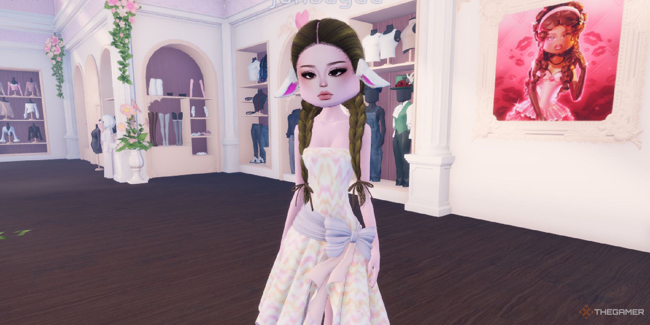 A player wearing lamb ears in Dress to Impress on Roblox.