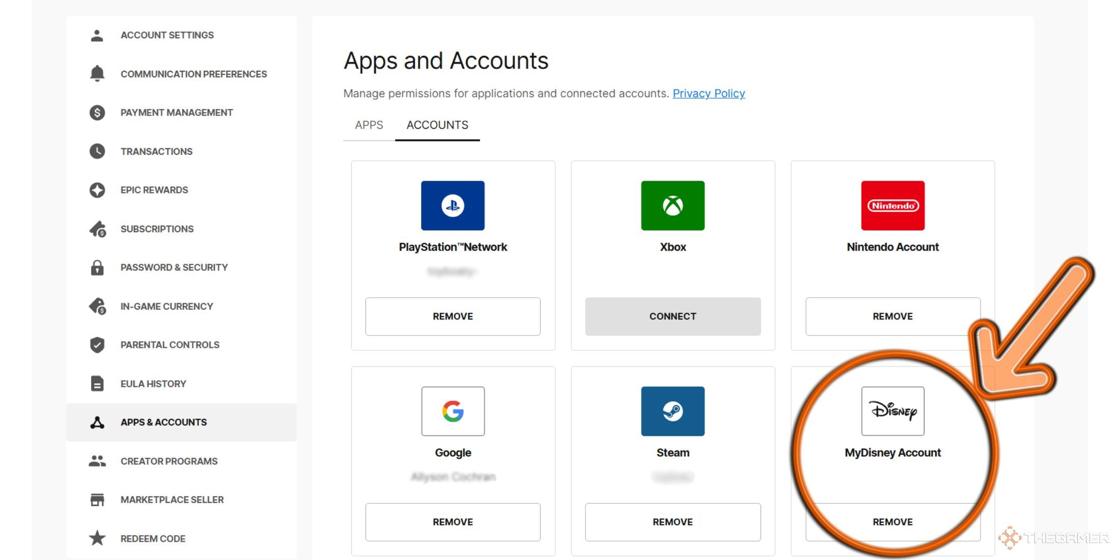 Account Settings for Fortynite.