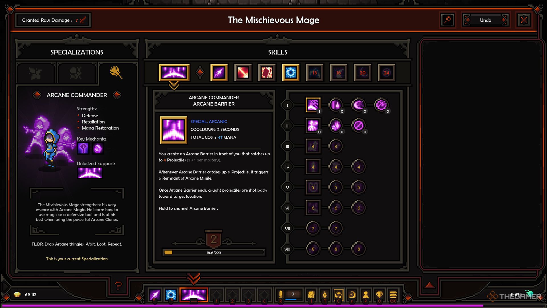 صفحه مهارت های فرمانده Arcane در Slormancer.
