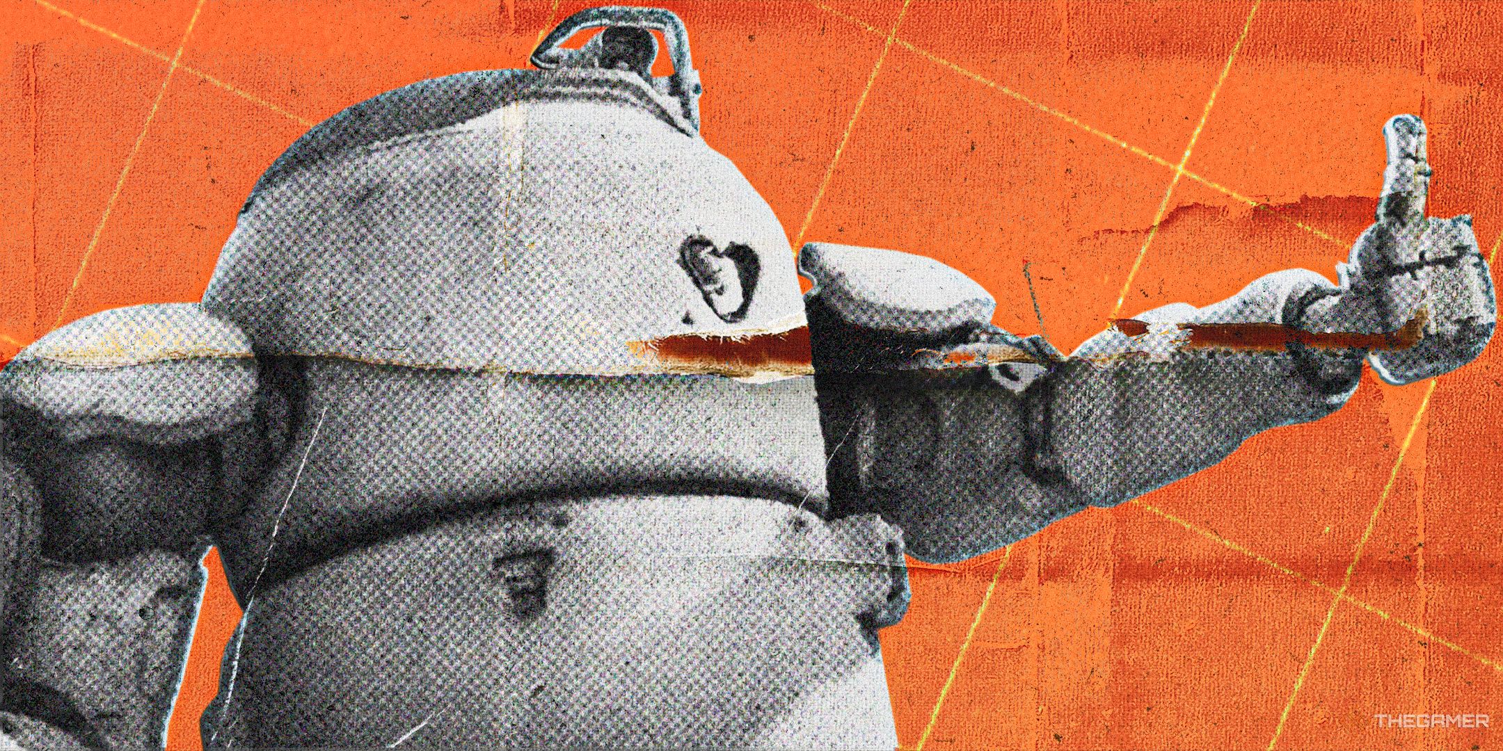 A robot from Concord giving a thumbs up over an orange background.