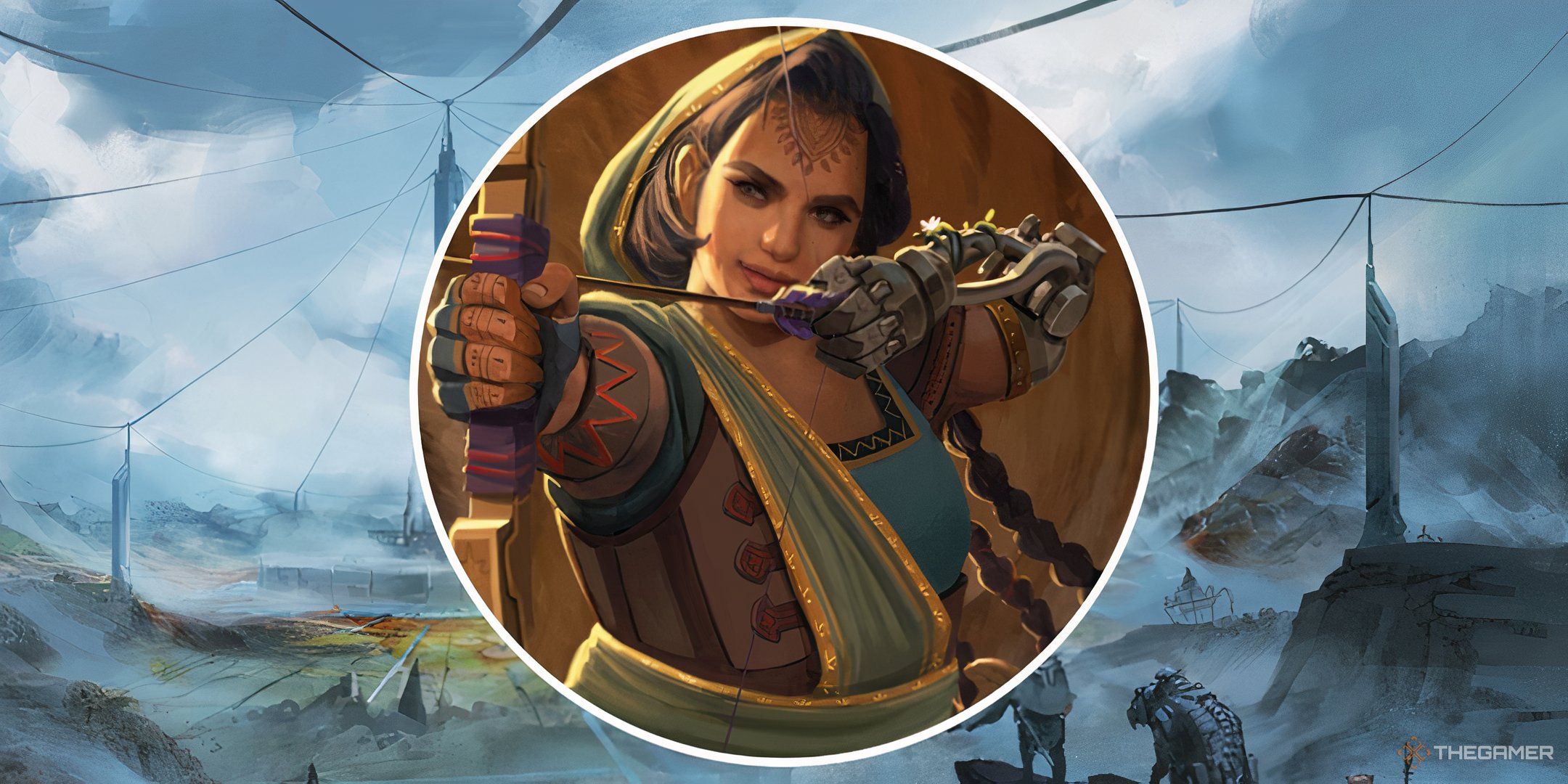 A ranger in Daggerheart firing a bow against the Motherboard campaign frame.