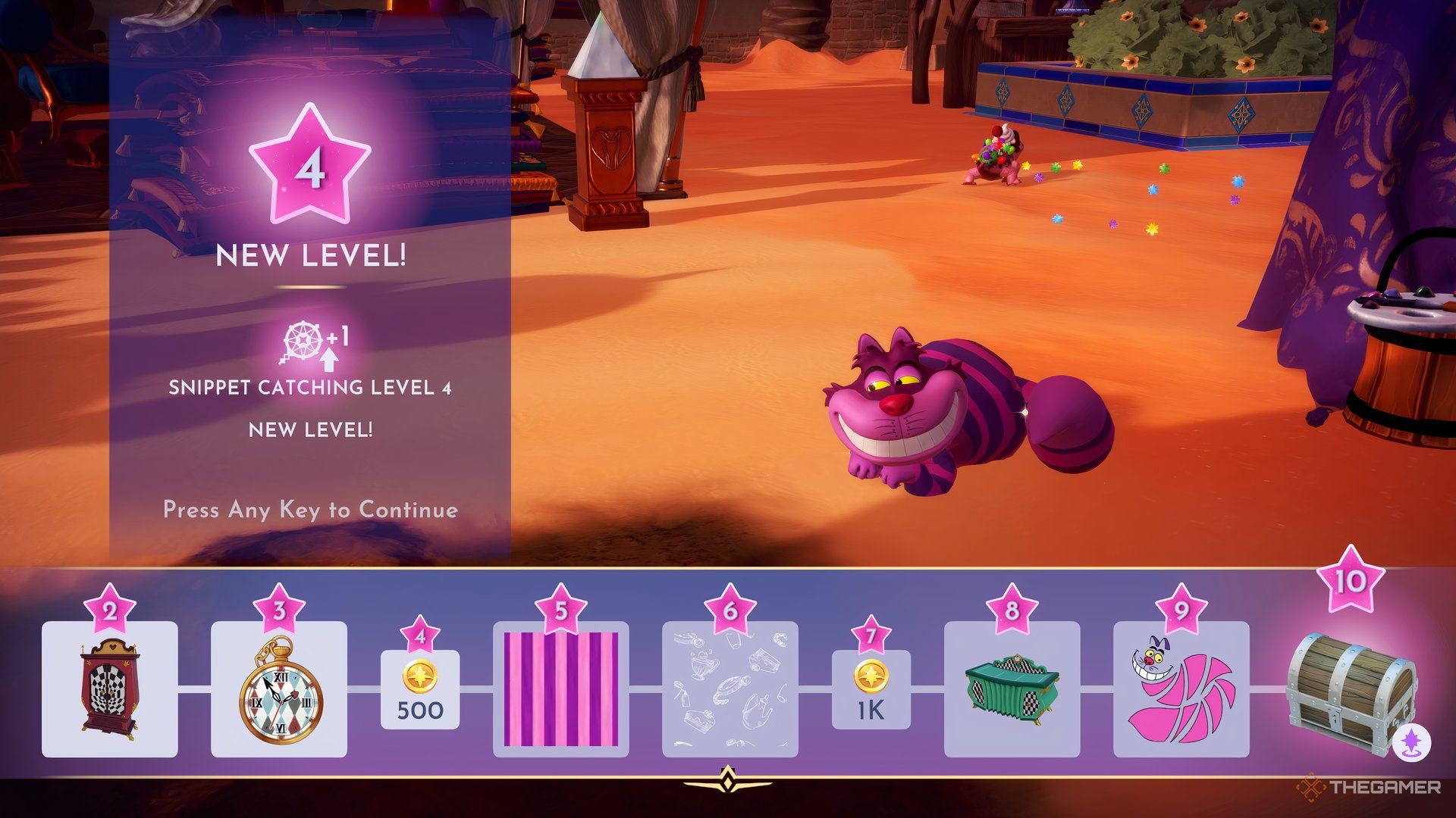 Cheshire Billy smiles in the desert with his friendship rewards.