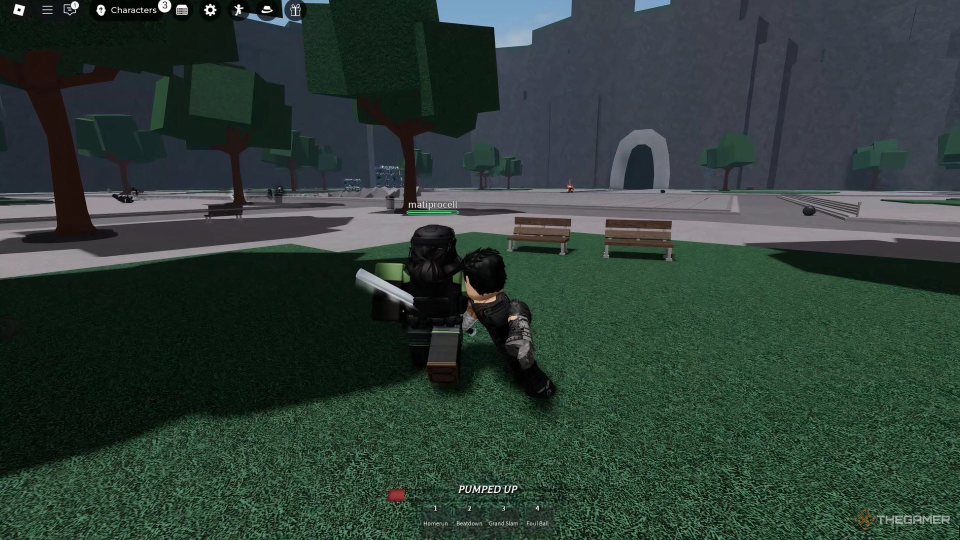 یک شخصیت Roblox که دست خود را برای انجام یک میانبر در Roblox بلند می کند: قوی ترین زمینه های نبرد.