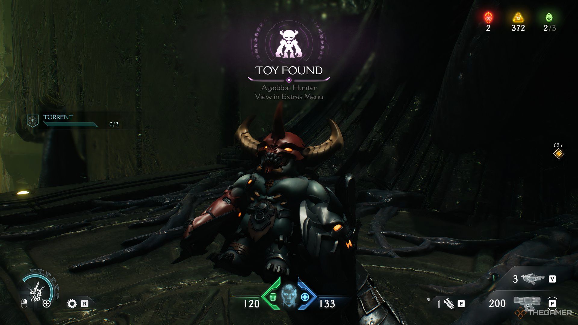 Doom Slayer holding the Agaddon Toy with the words Toy Found at the top in DOOM: The Dark Ages.