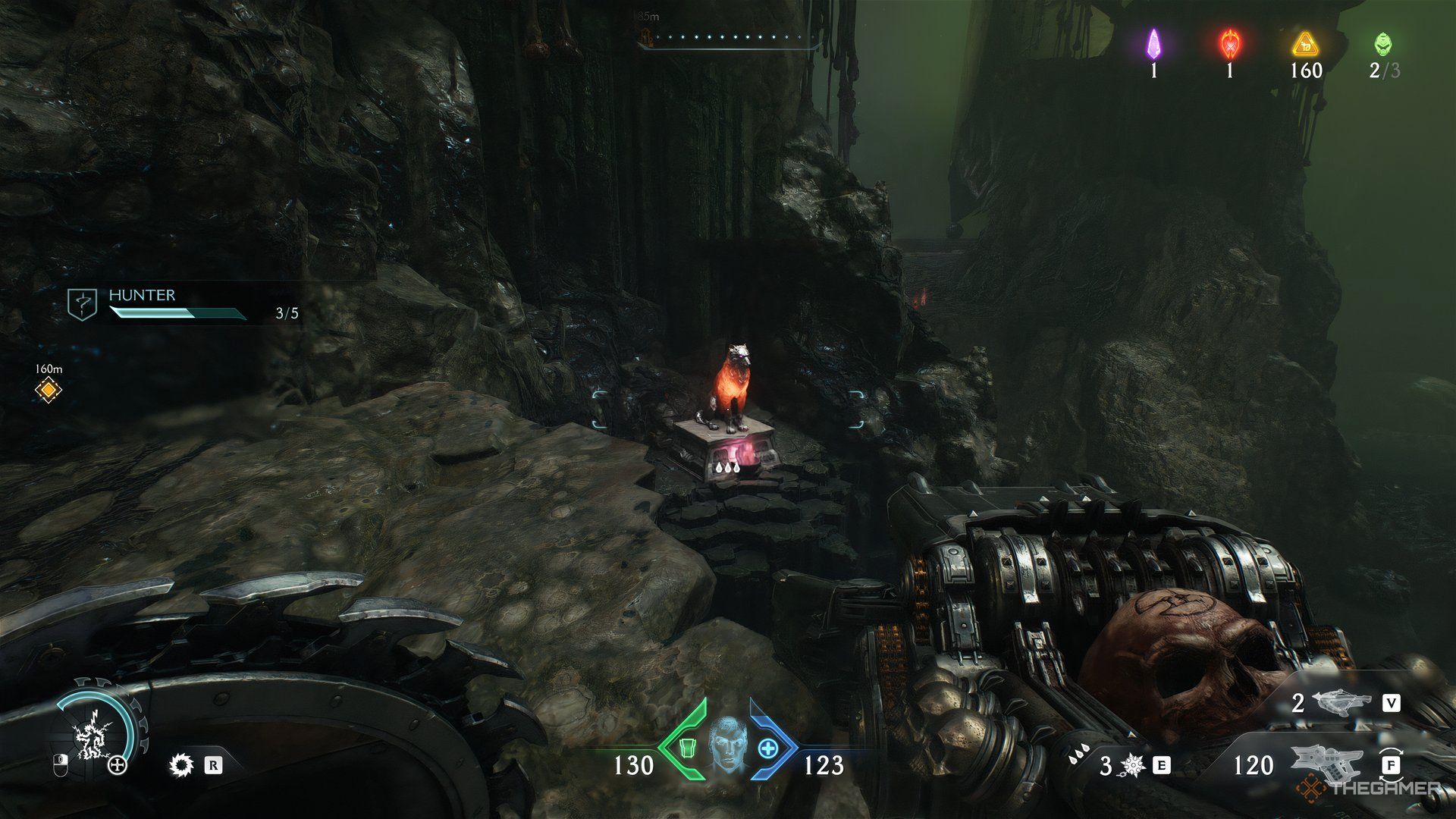Doom Slayer looking down at the fourth Wolf Statue in Doom: The Dark Ages.