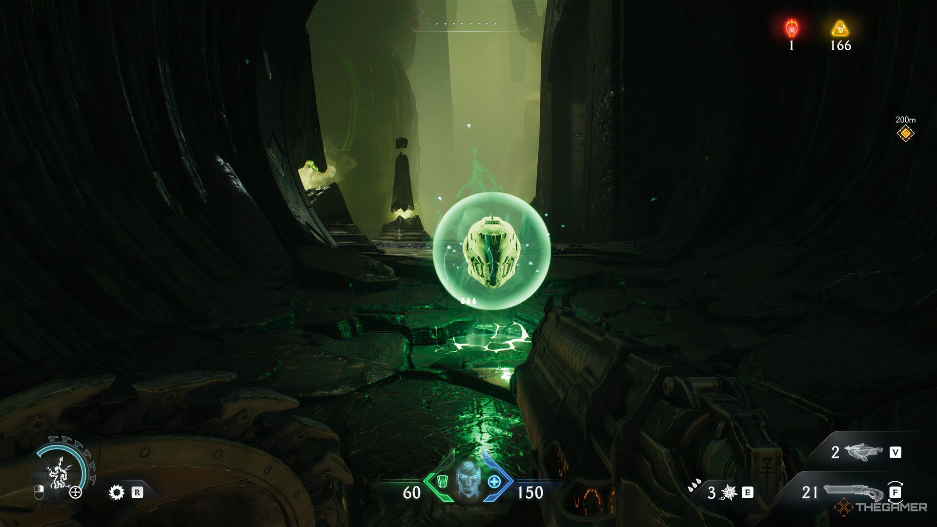 Doom Slayer approaching a Sigil that is covered in green light in DOOM: The Dark Ages.