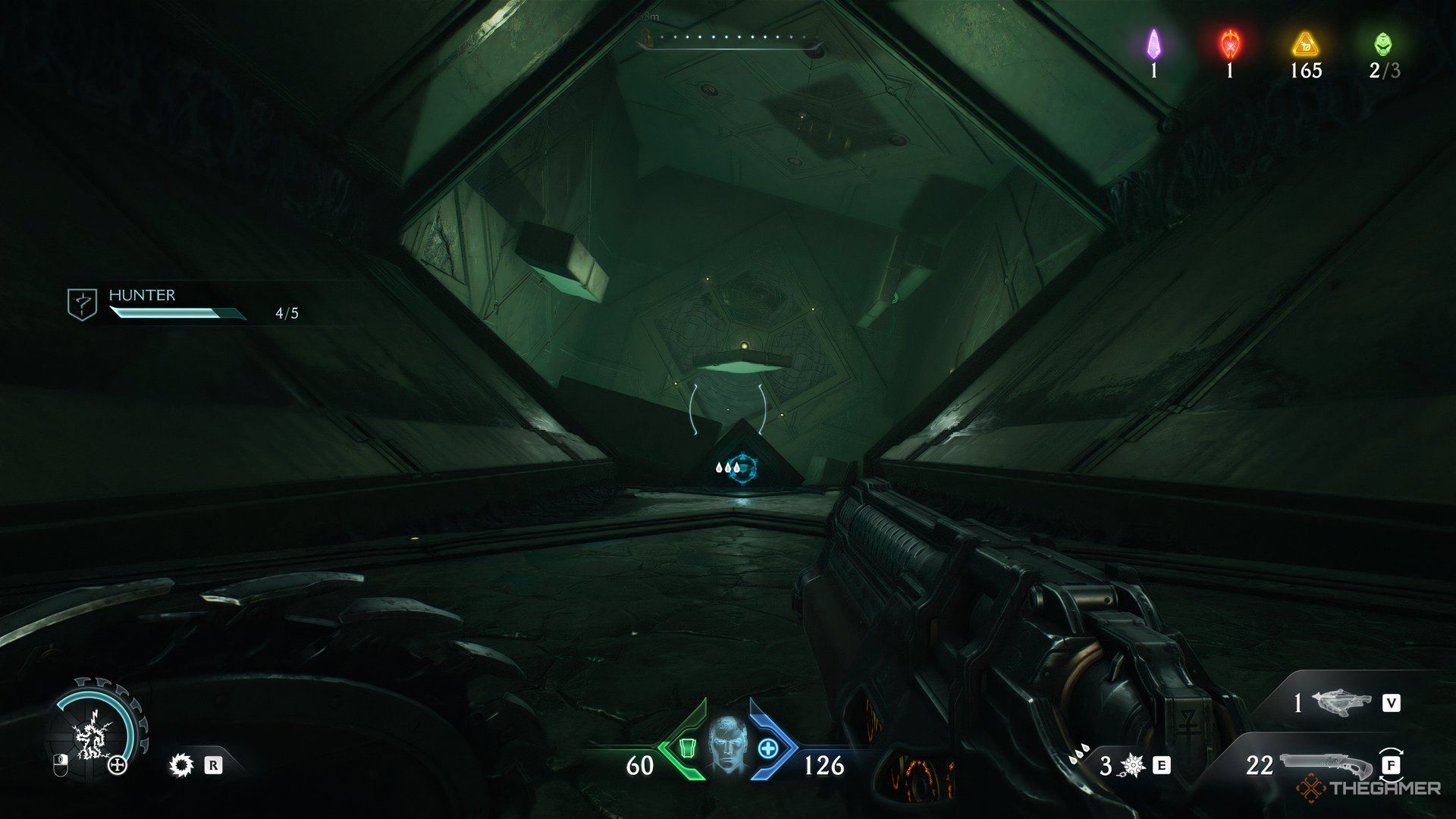 A green room that is rotating in Doom: The Dark Ages. There is a shield trigger at the end.