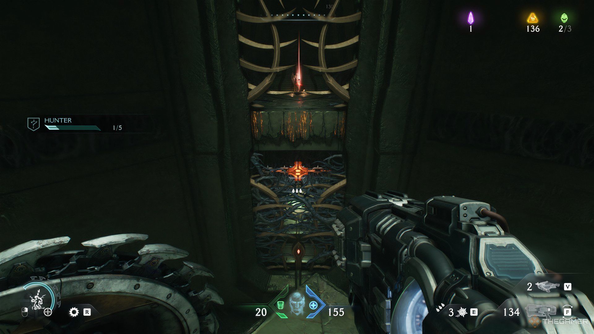 Doom Slayer looing down at a Superheated Lock in Doom: The Dark Ages. 