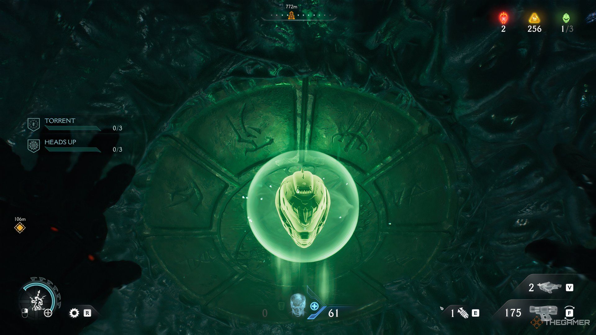 Doom Slayer looking at the an underwater Life Sigil in DOOM: The Dark Ages.