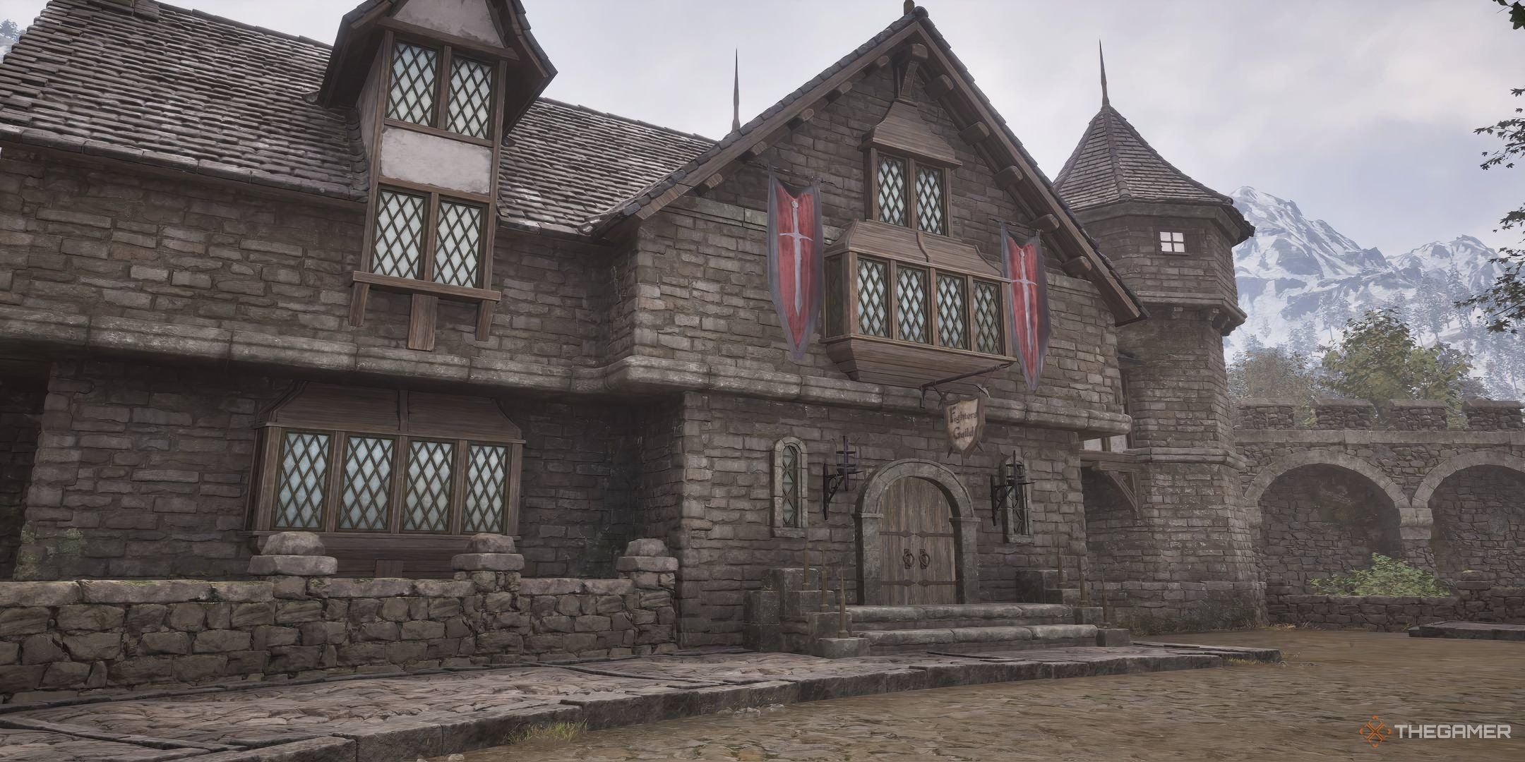 The exterior of the guild hall of the fighters guild in Chorrol.
