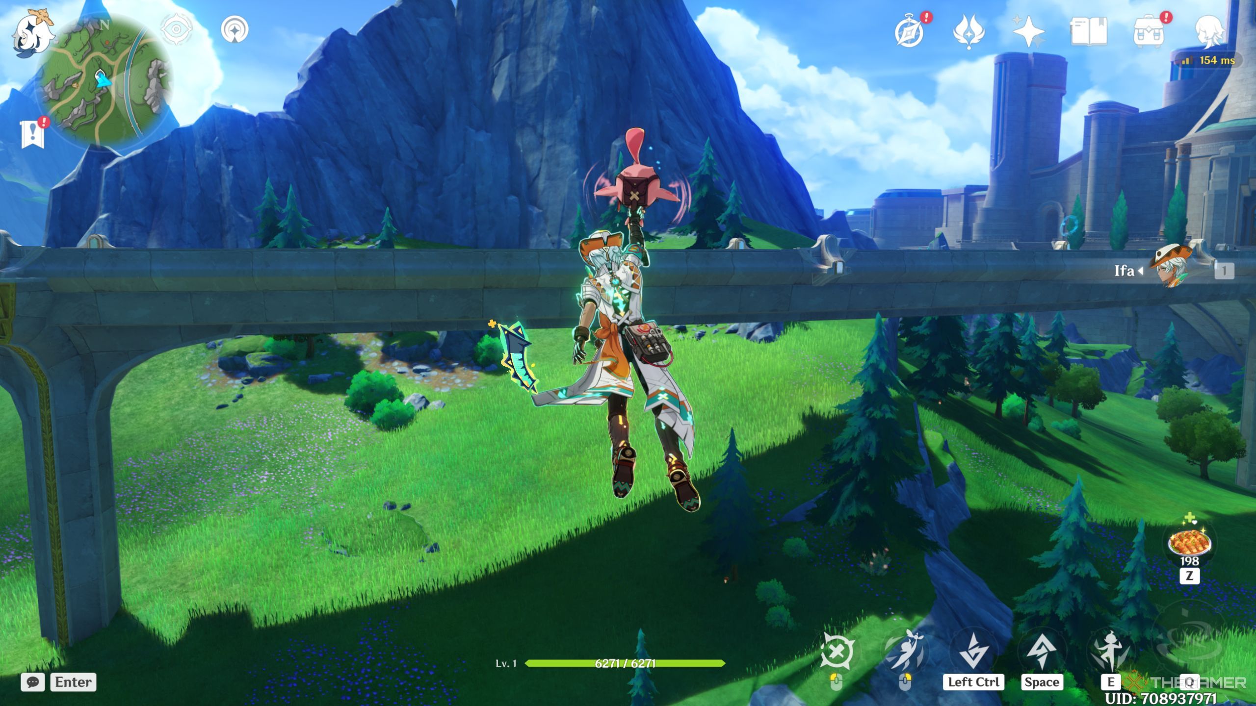 Genshin Impact Ifa flying across fontaine.