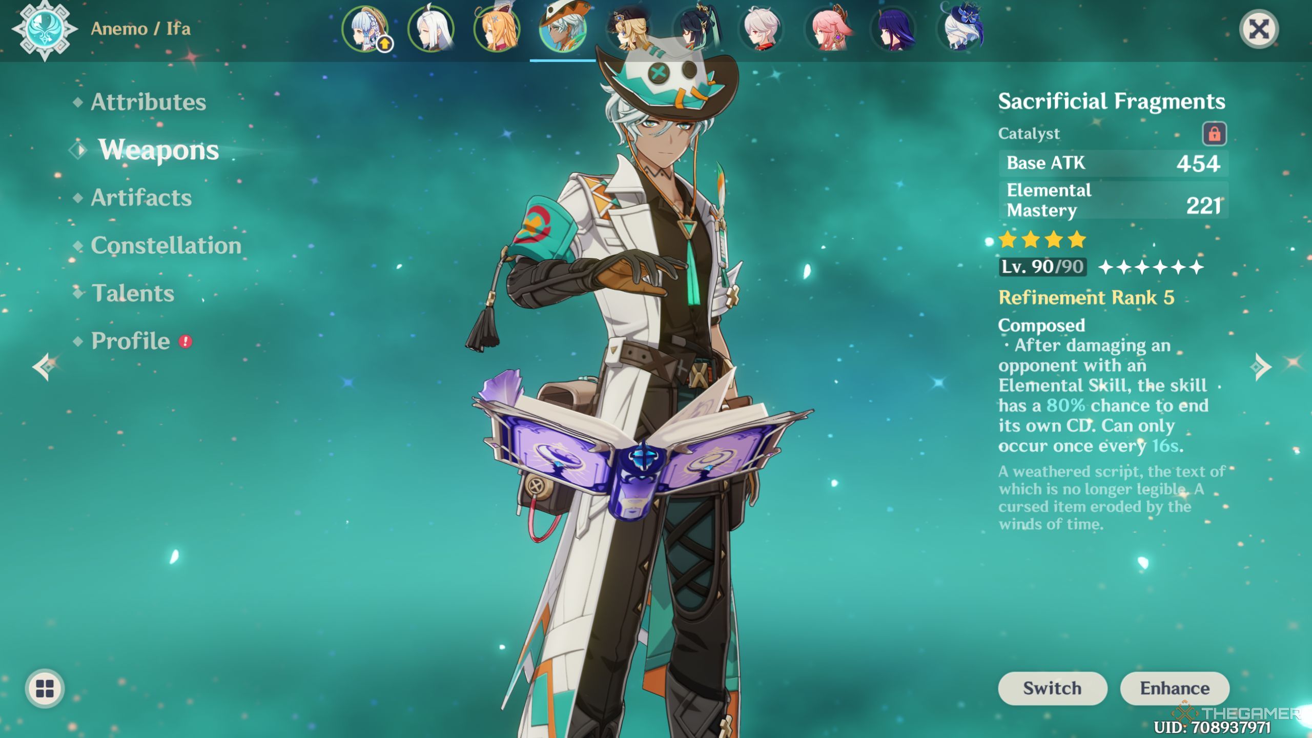 Genshin Impact Ifa with sacrificial fragments in hand.