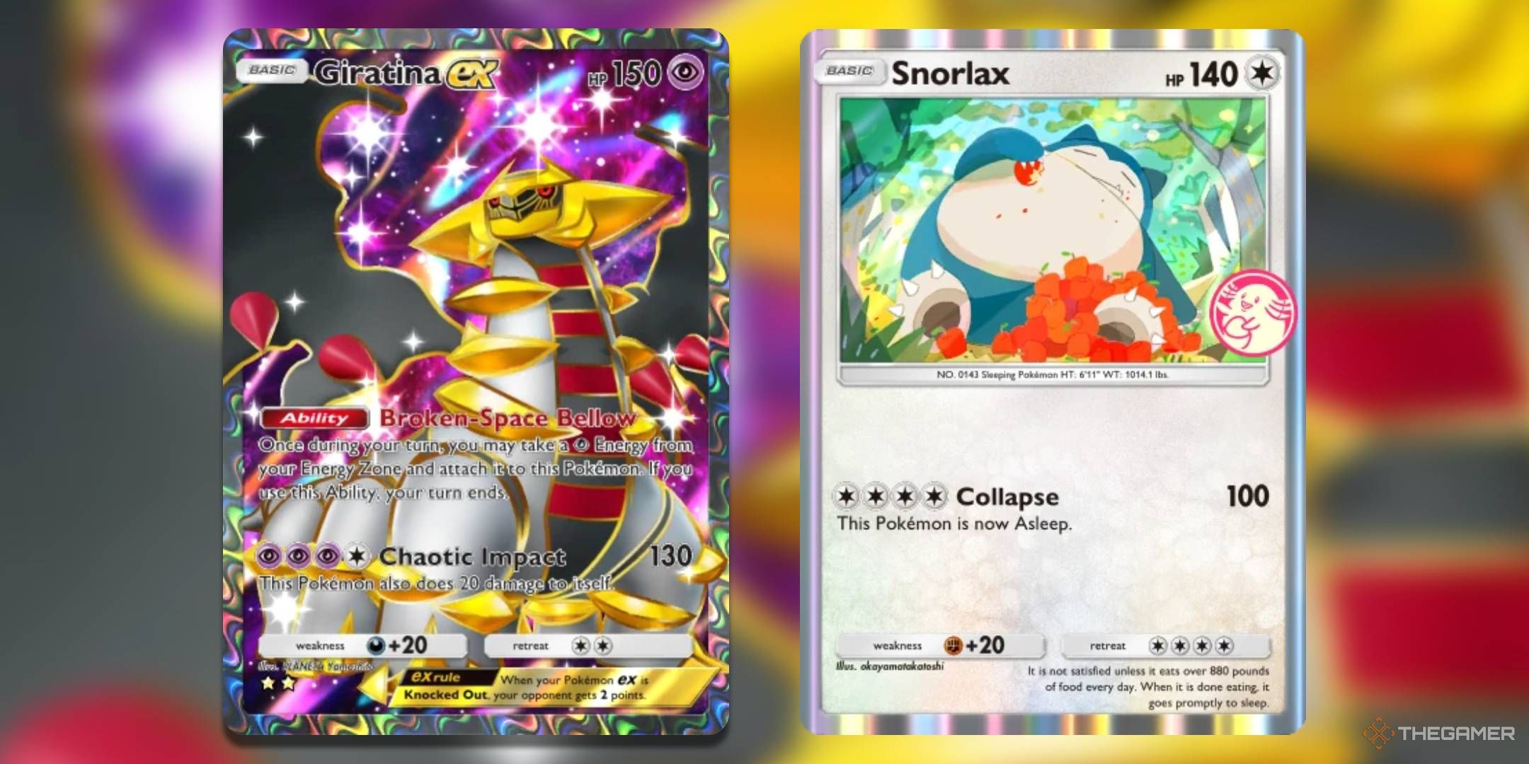 Giratina Ex Promo نادر و snorlax ، از Pokemon TCG Pocket.