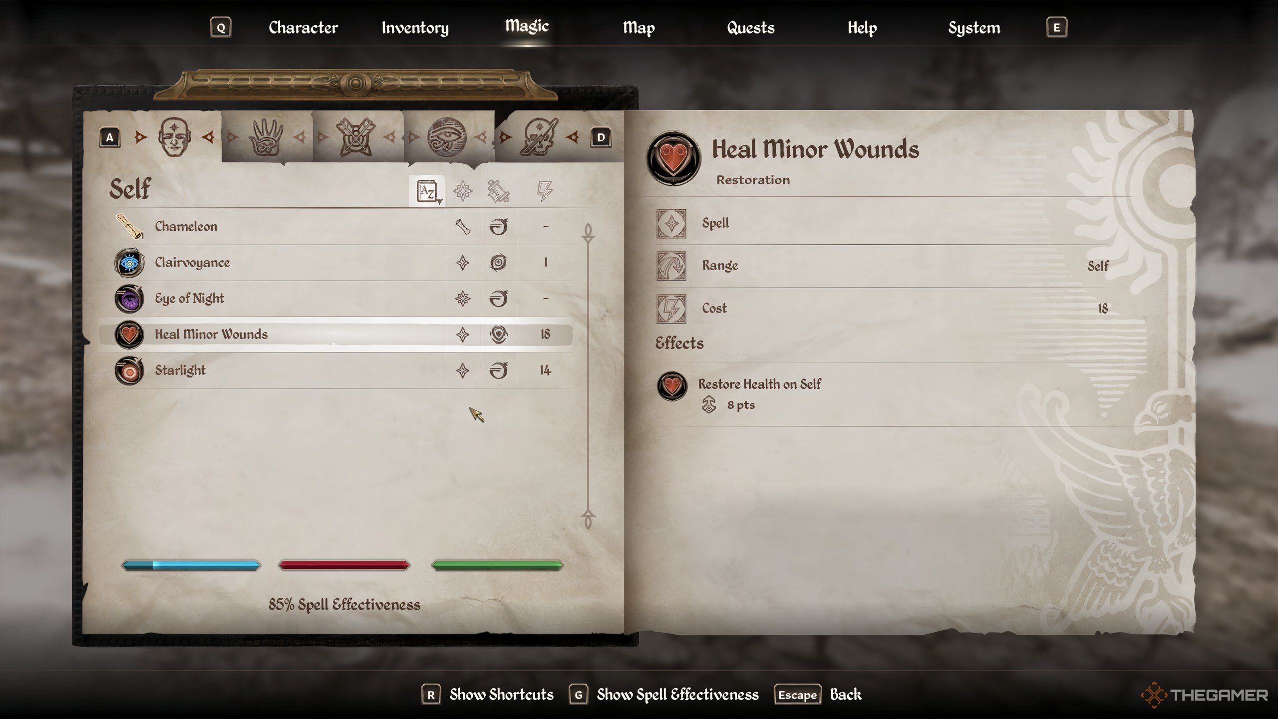 Healing spell in Oblivion Remastered.