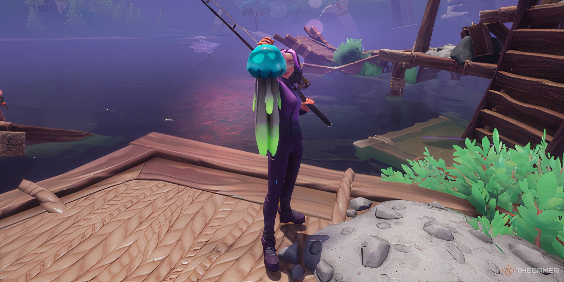 Holding The Toadstool Floatfish In Palia.
