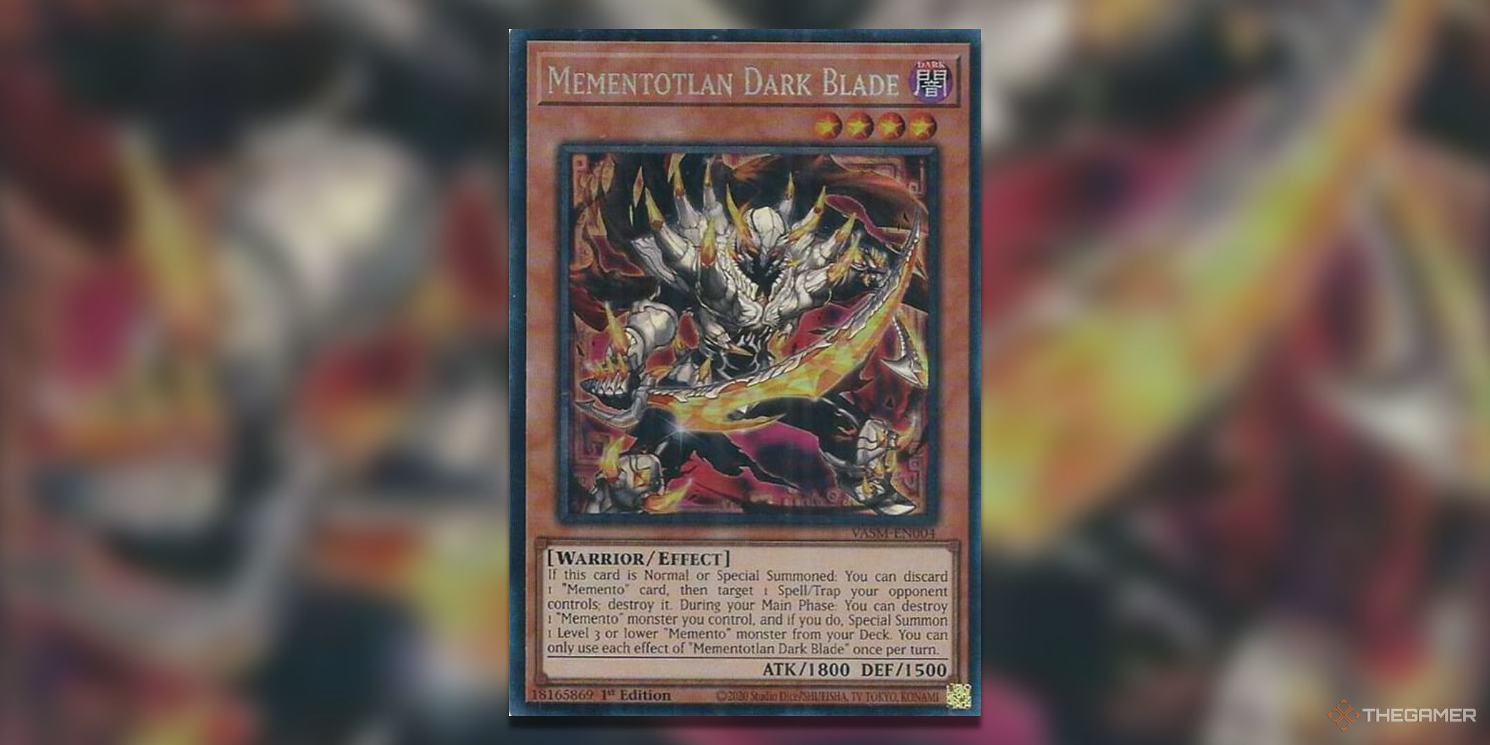 Mementotlan Dark Blade Yu-Gi-Oh! TCG collectors rare card art from Valiant Smashers.