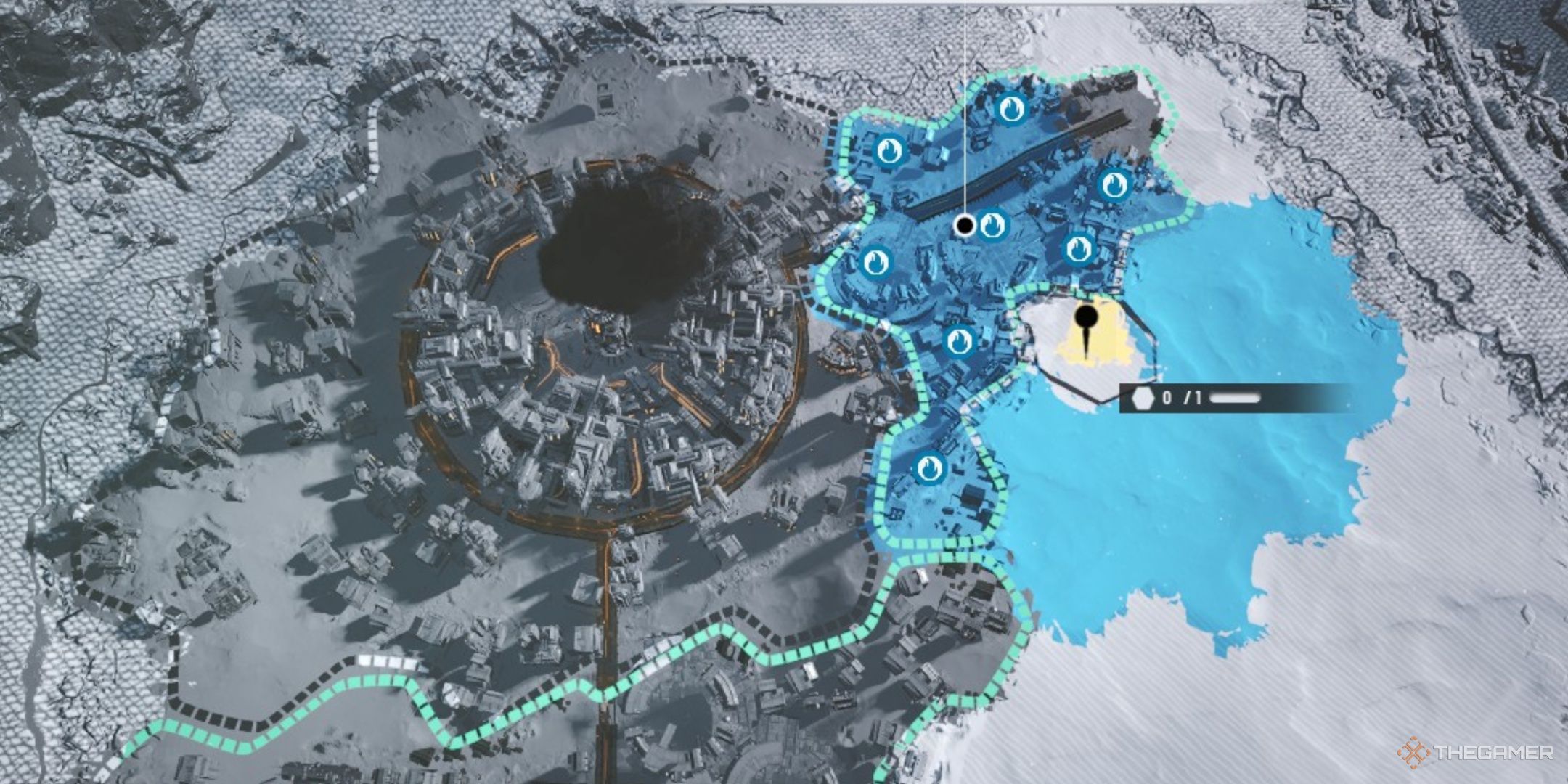 Player places a Heating Hub inside the city in Frostpunk 2.