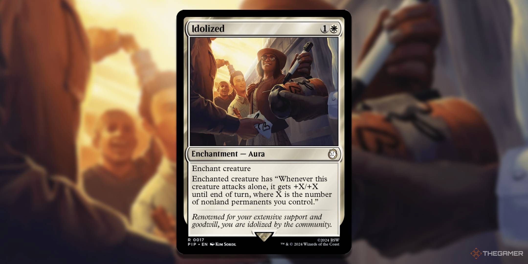 MTG Idolized card with the art in the background.