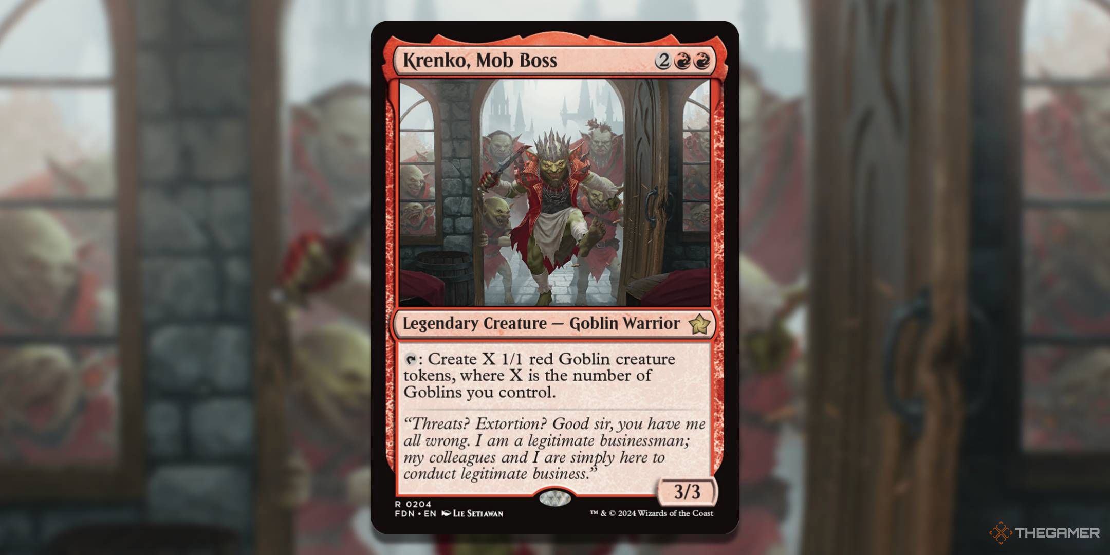 MTG Krenko, Mob Boss card with the art in the background.