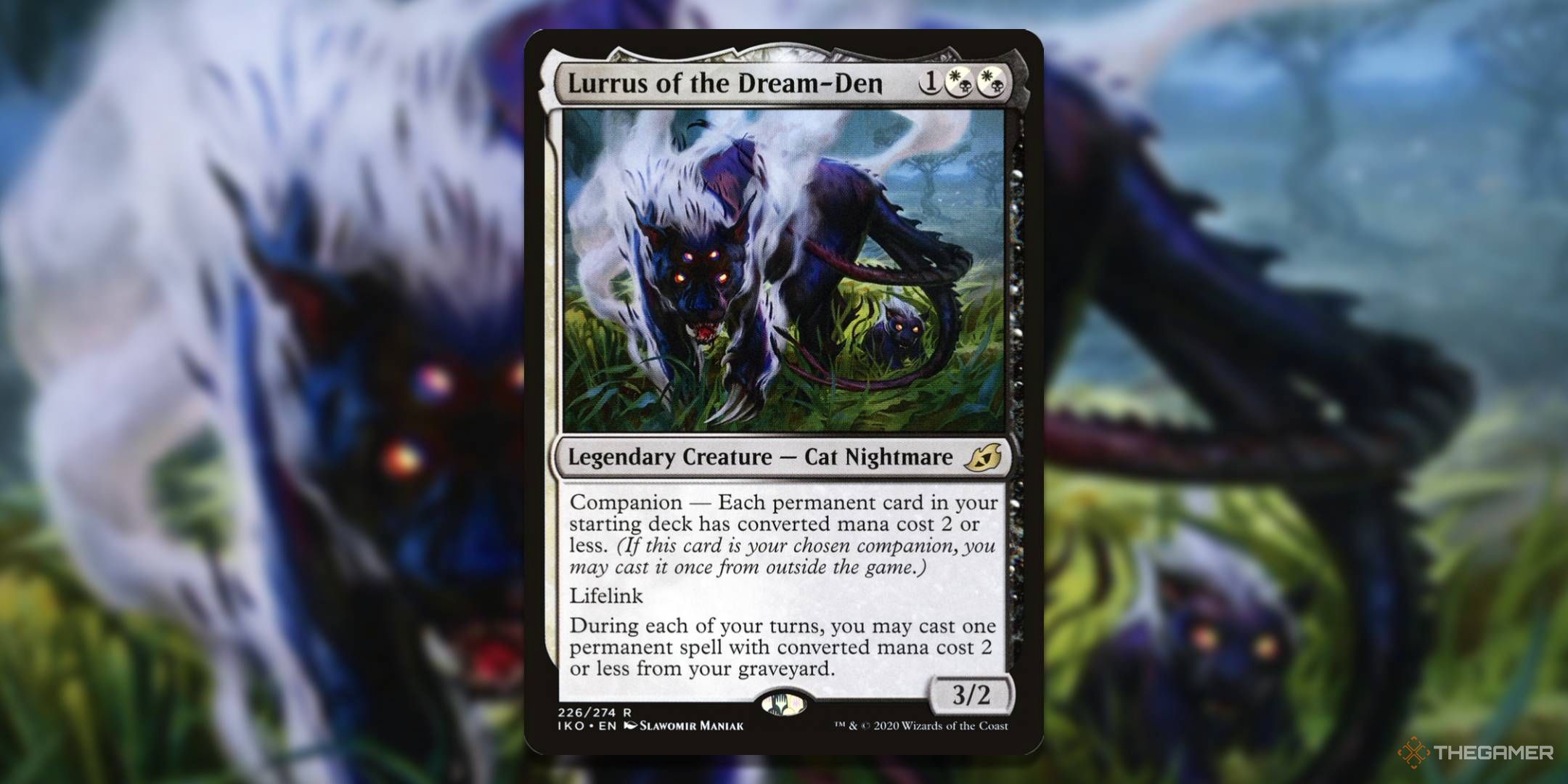 MTG Lurrus of the Dream-Den card with the art in the background.