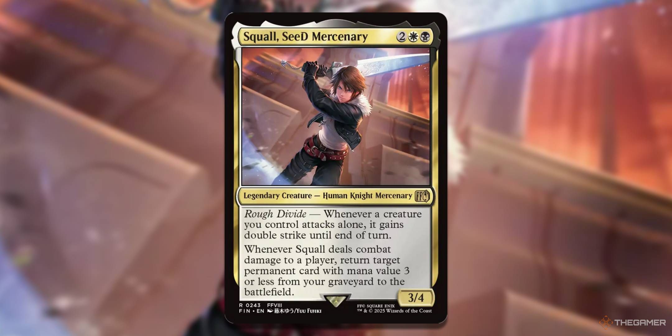 MTG Squall, SeeD Mercenary card with the art in the background.