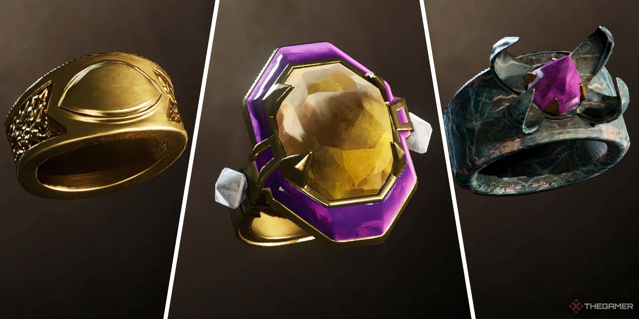 A split image of the Mundane Ring, Ring of Khajiiti and the Ring of Lordship in Oblivion Remastered.