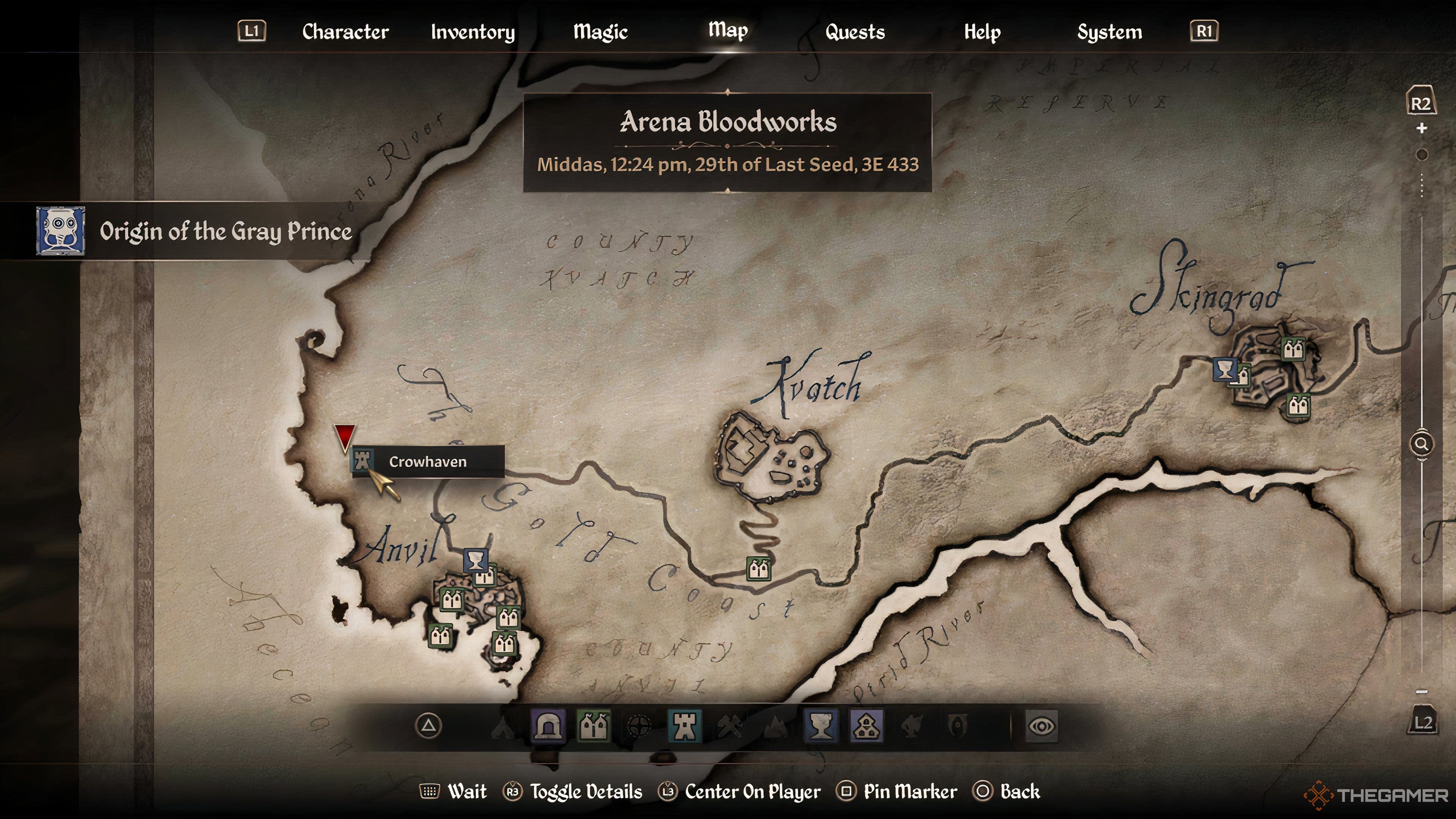 The location of Crowhaven Fort shown on the map in Oblivion Remastered.