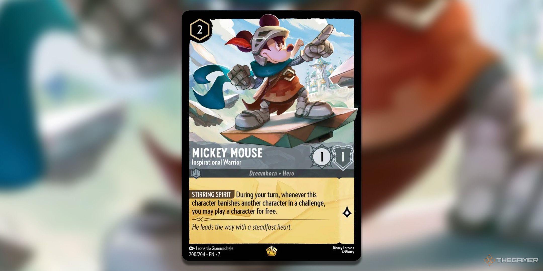 Mickey Mouse inspiring Warrior Disney Lorkana card from the island of Orchazia.