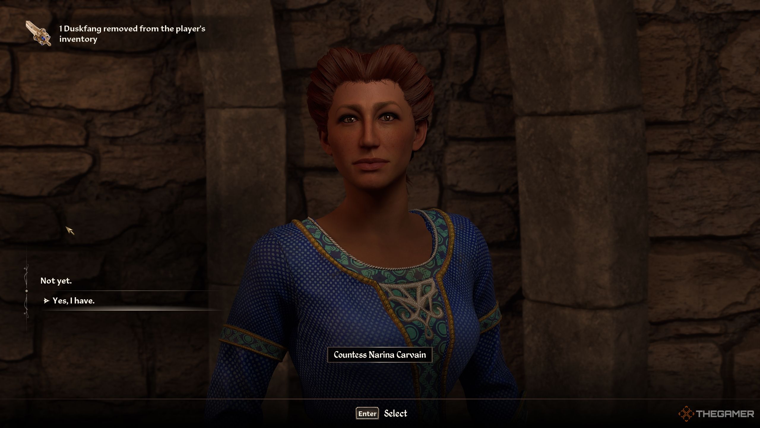 بازیکن در حال صحبت با کنتس نارینا کاروین در پایان تلاش - Oblivion Remastered