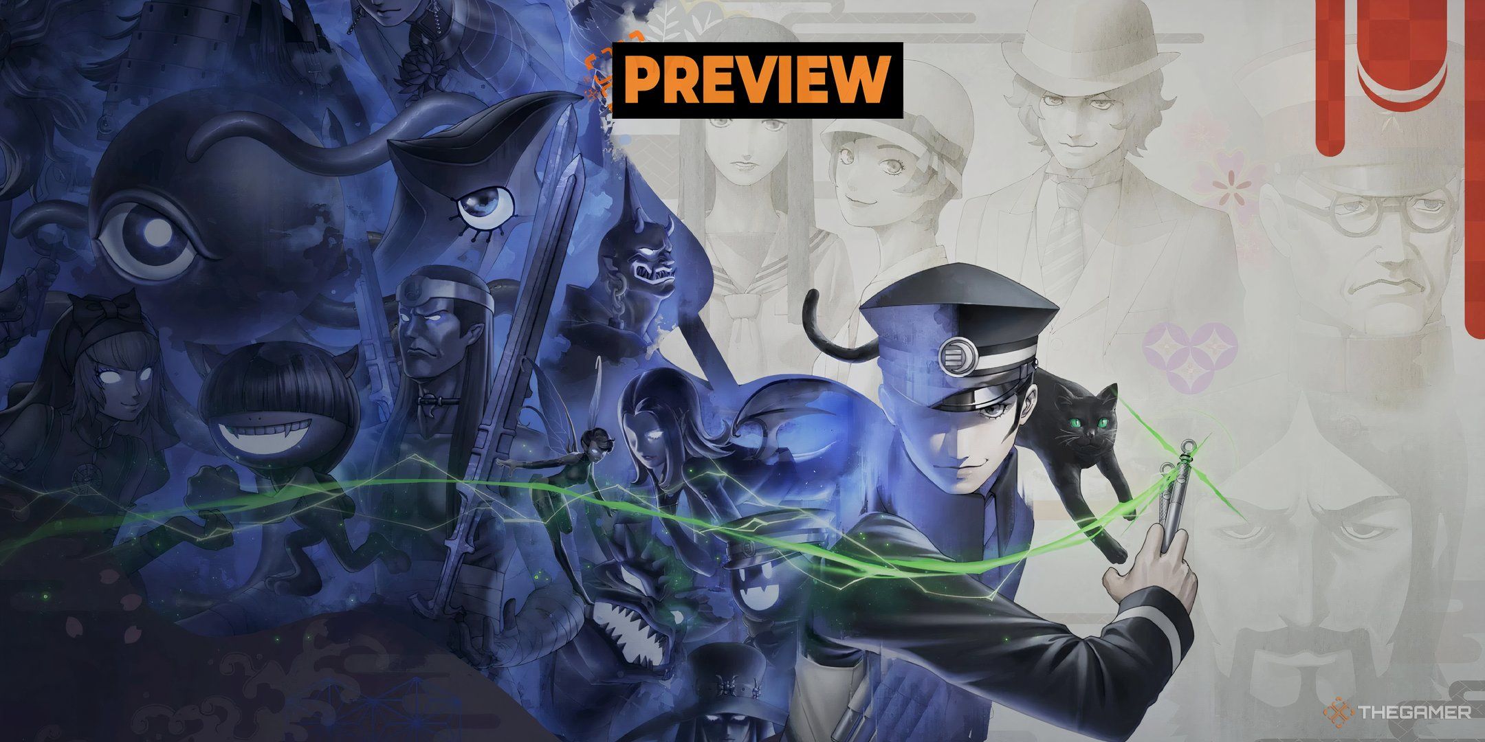 Raidou Remastered preview image featuring the protagonist and a range of demons.