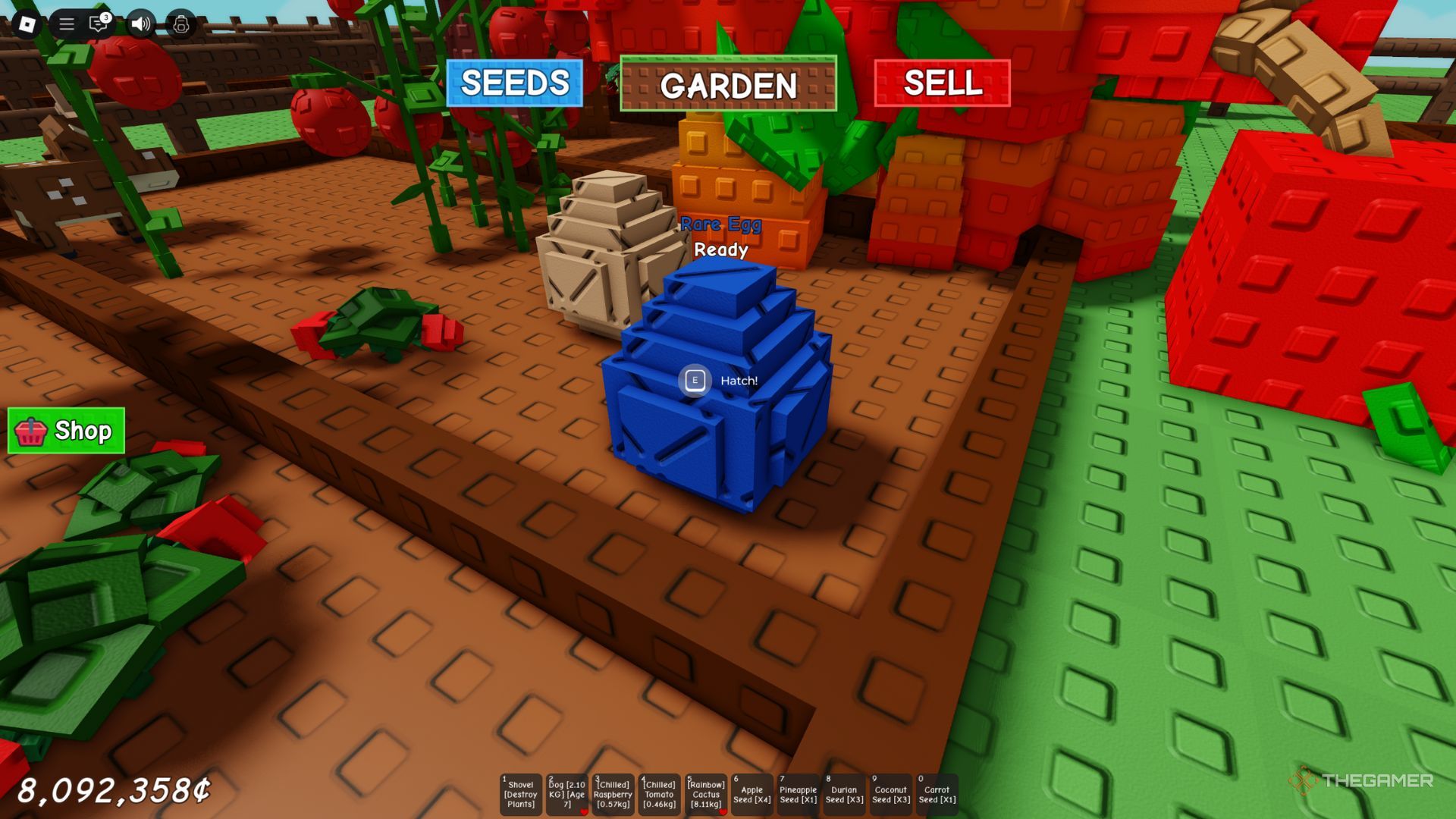 The character of the player shows the rare eggs in Grow and Garden in his garden.