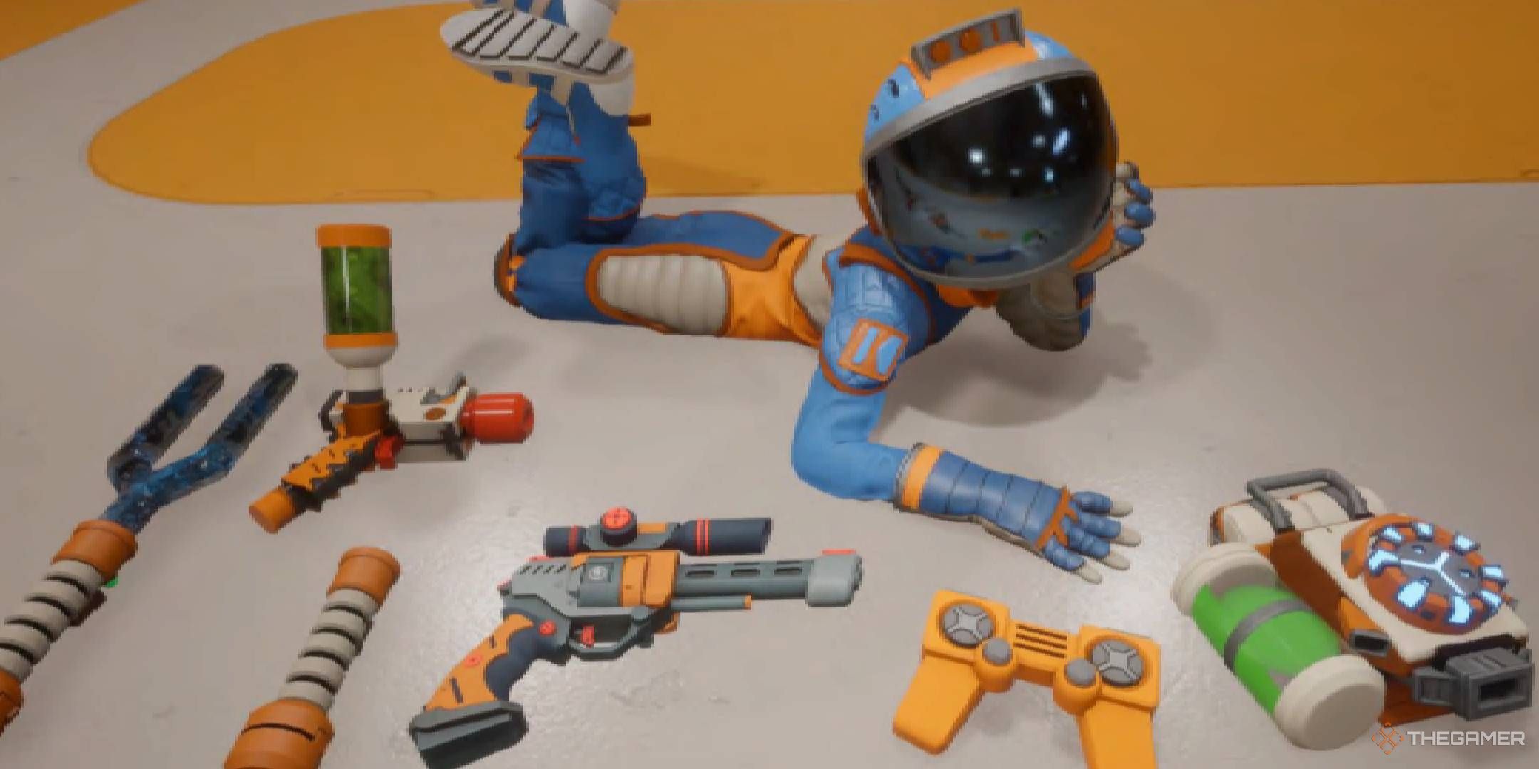 Revenge of the Savage Planet character lying on the floor with all of their tools featured image.