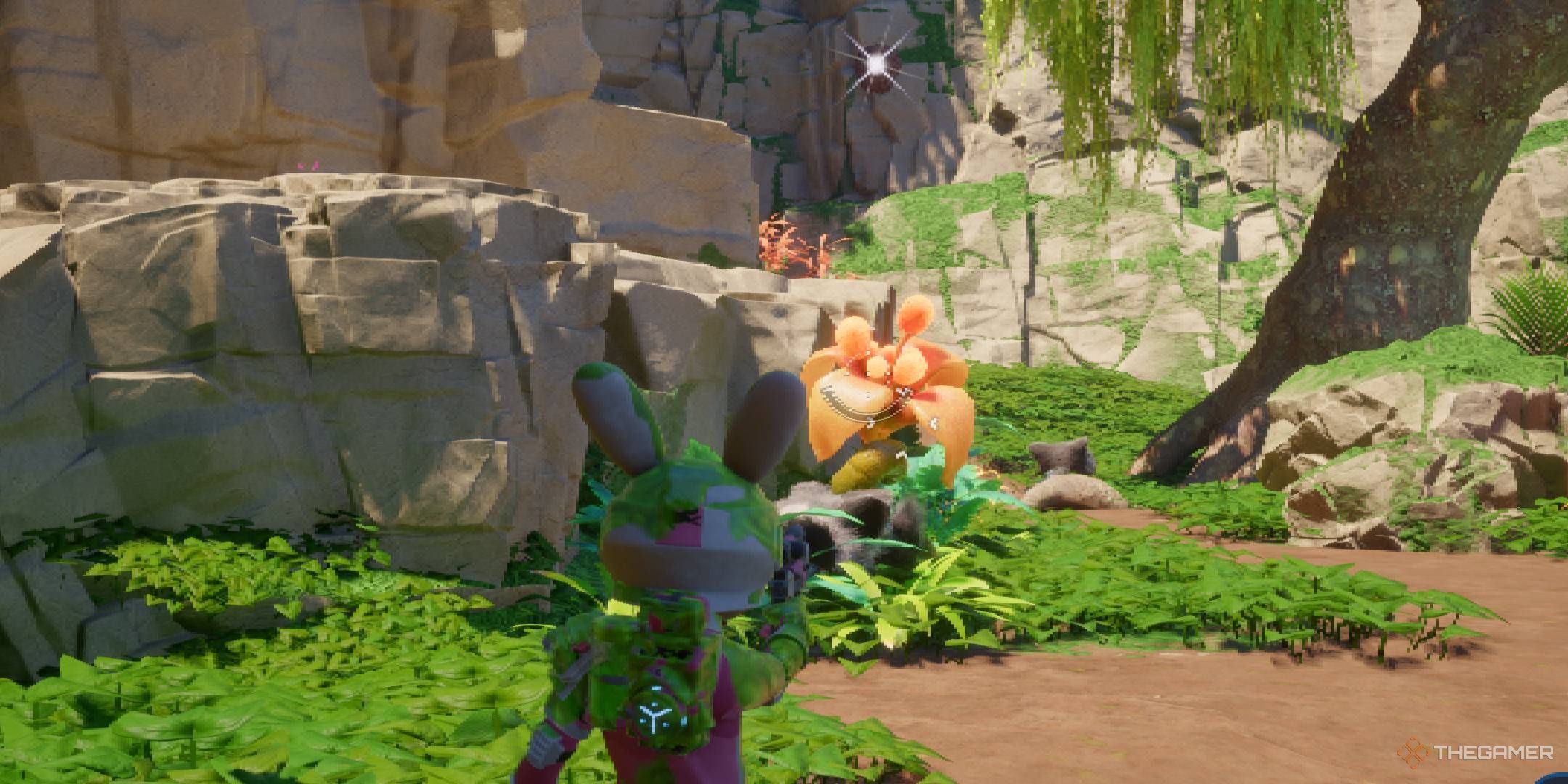 Revenge of the Savage Planet character zoomed in accidentally locking onto healing plant featured image.