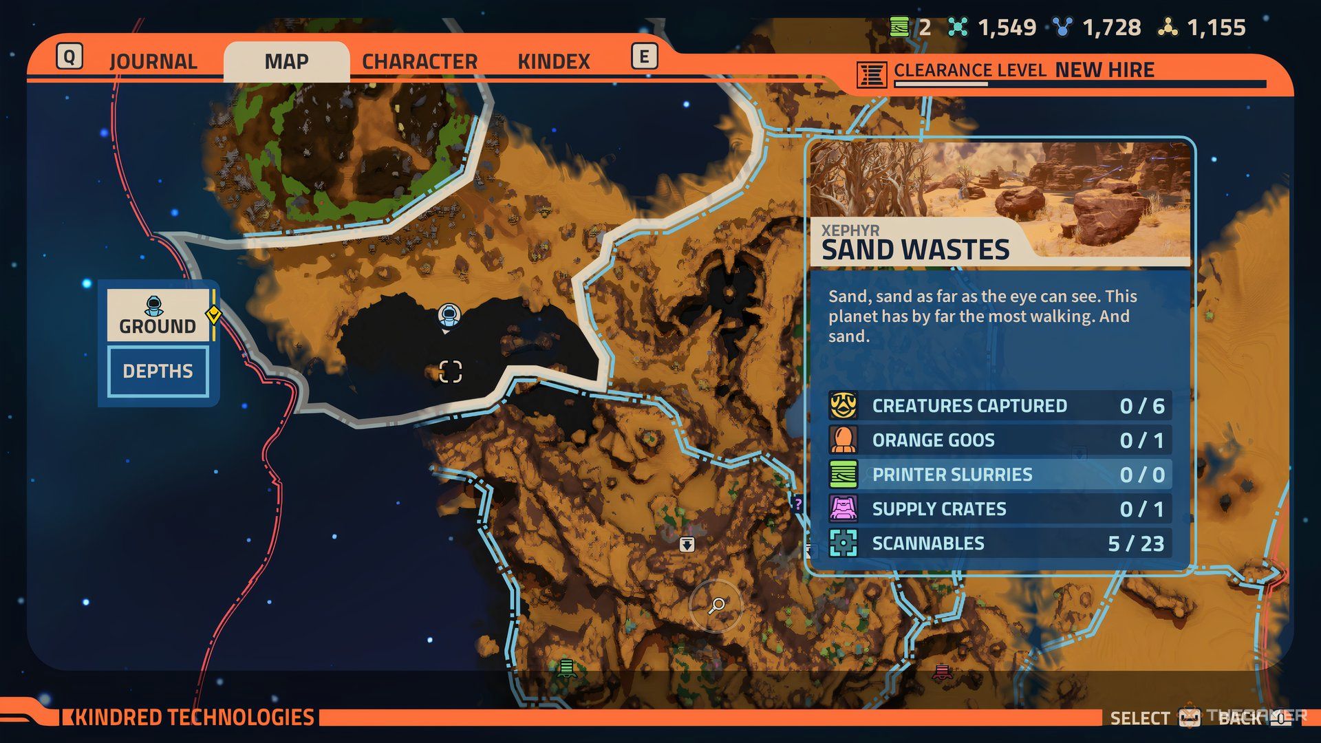 Player's location and the seventh crate's location highlighted on the map of Revenge of the Savage Planet.