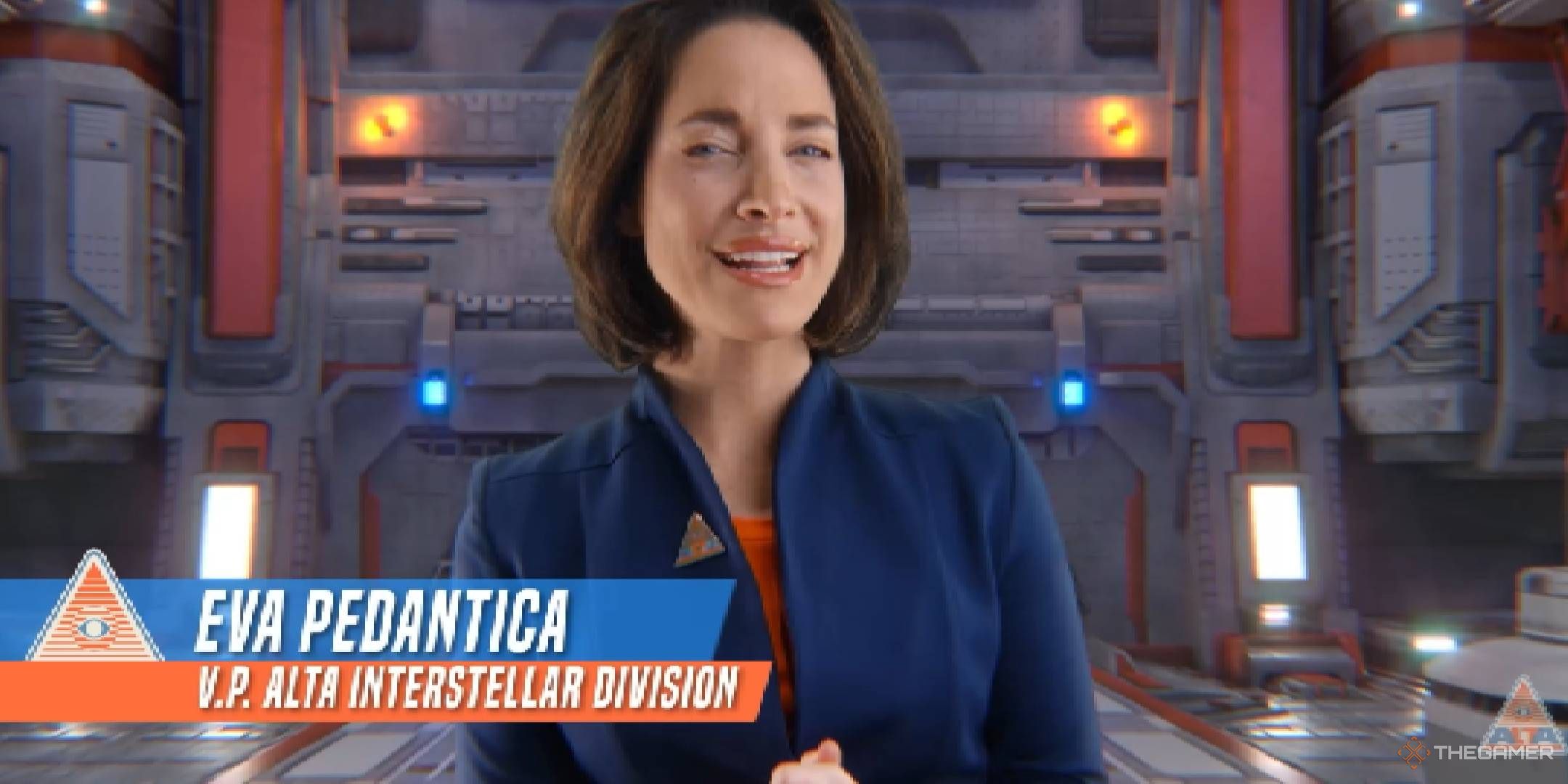 Revenge of the Savage Planet Eva Pedantica smiling during intro video.