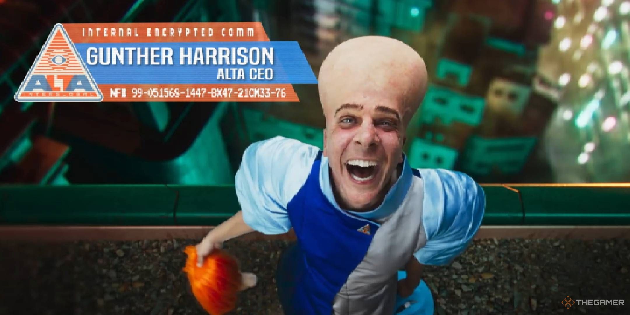 Revenge of the Savage Planet Gunther Harrison looking up and laughing maniacally.