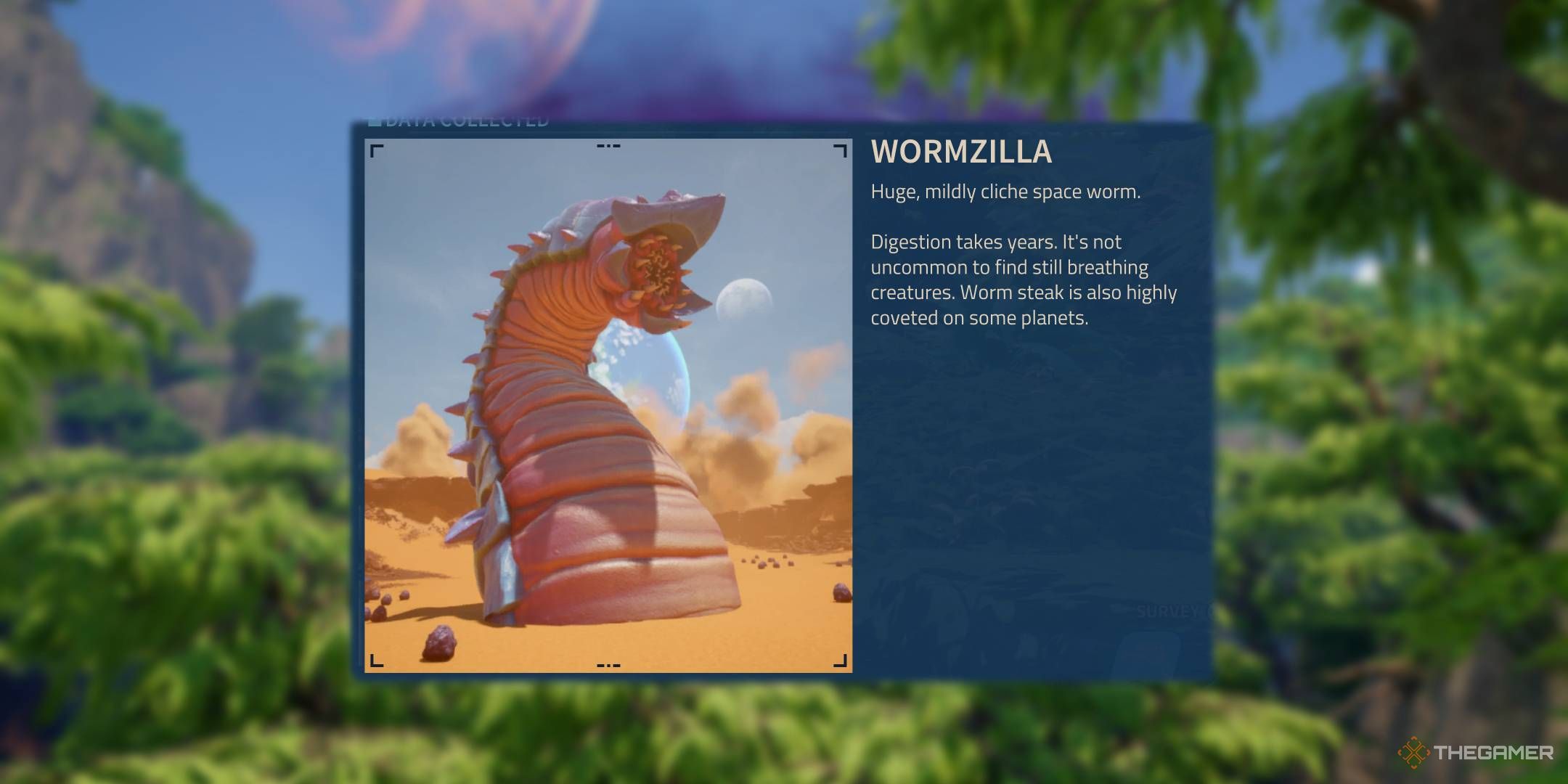 Revenge of the Savage Planet scannable description for Wormzilla in the desert.