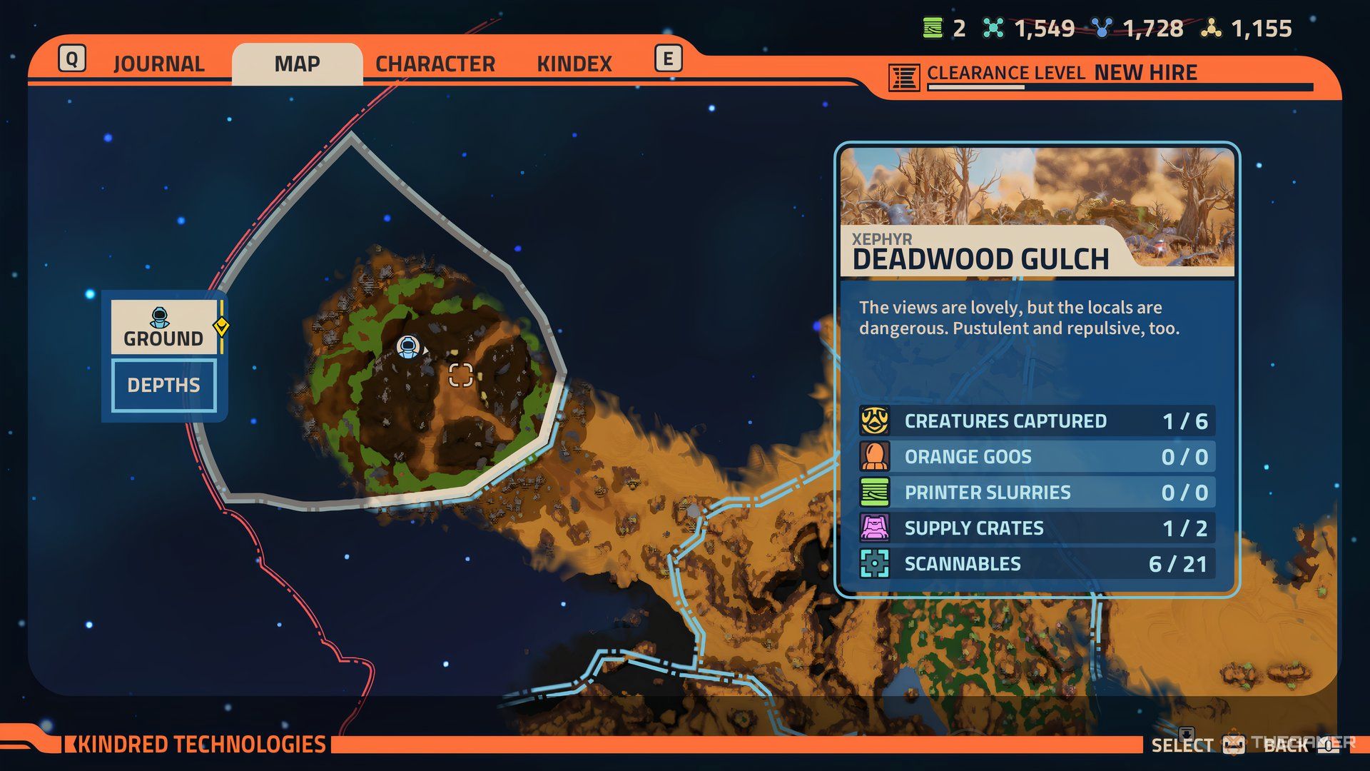 Player's postion highlighted at the nineth crate's location on the map of Revenge of the Savage Planet.