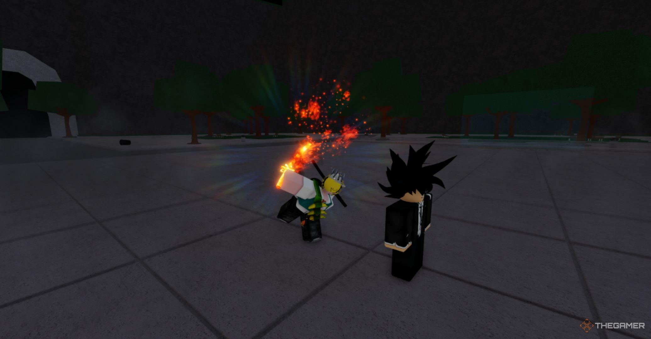 Roblox is the strongest battlefield - Blade Master Atom Slash Attack, player behind the enemy is attacking the enemy.