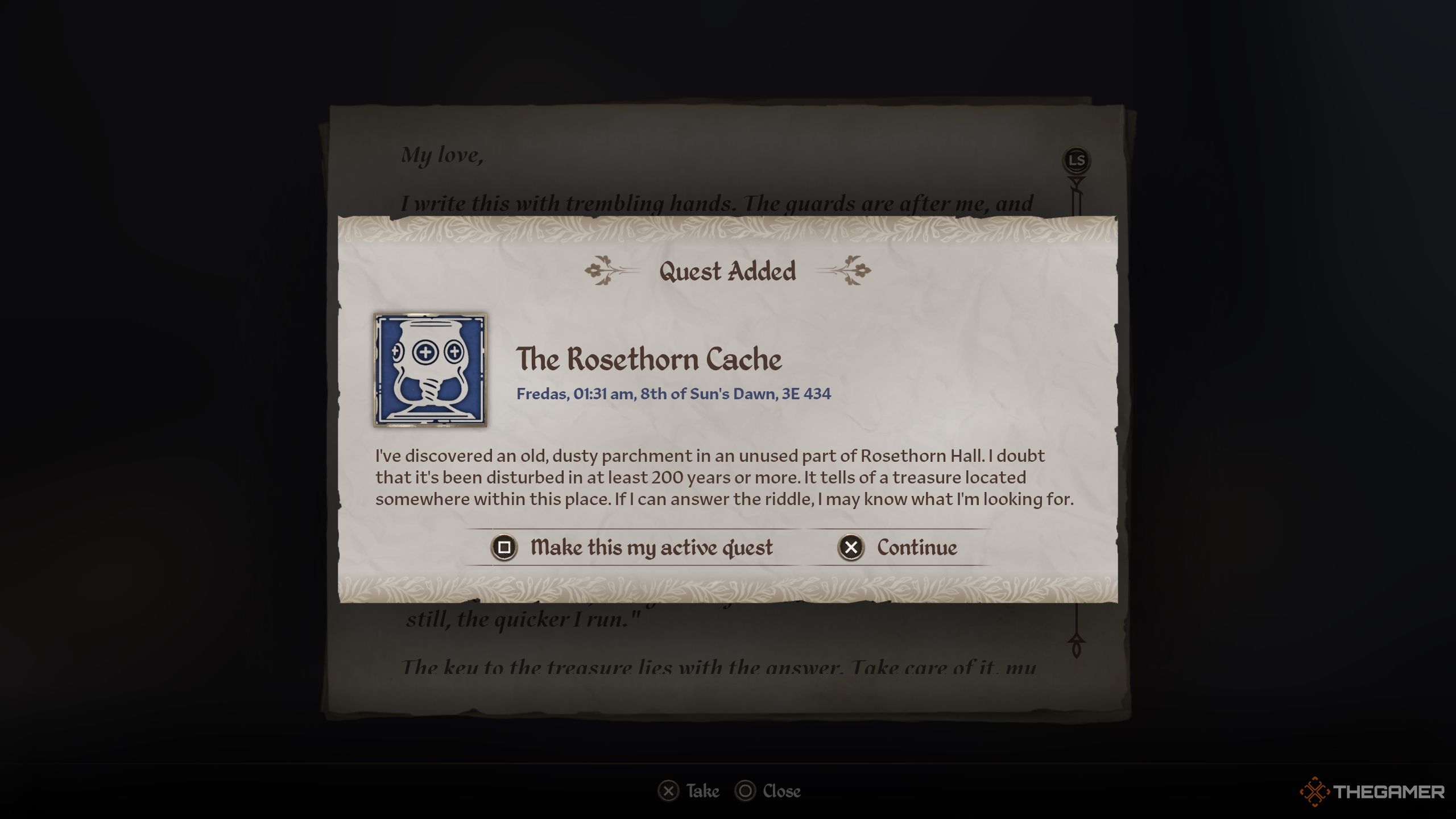Rosethorn Cache Quest Log - Oblivion Remastered