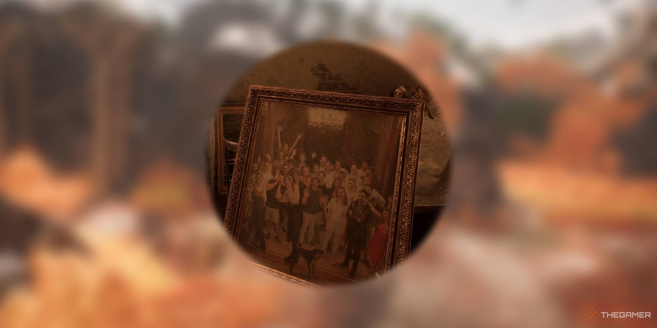 Sandfall team photo painting over blurred background in Clair Obscur Expedition 33.