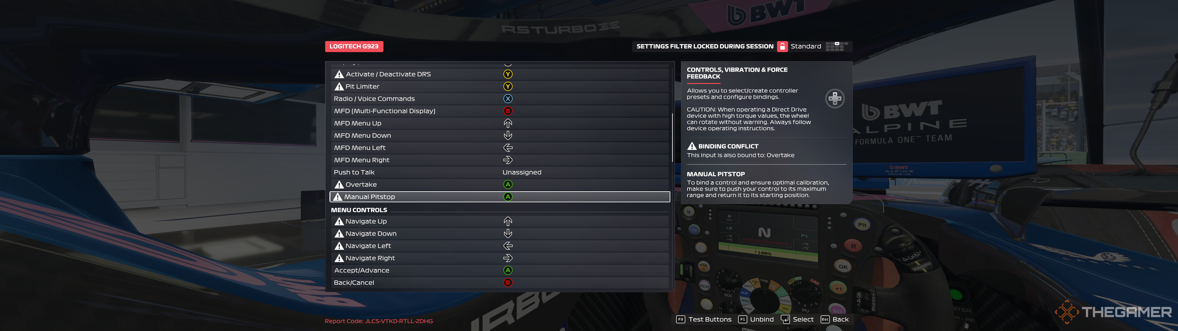 Wheel settings menu in F1 25.