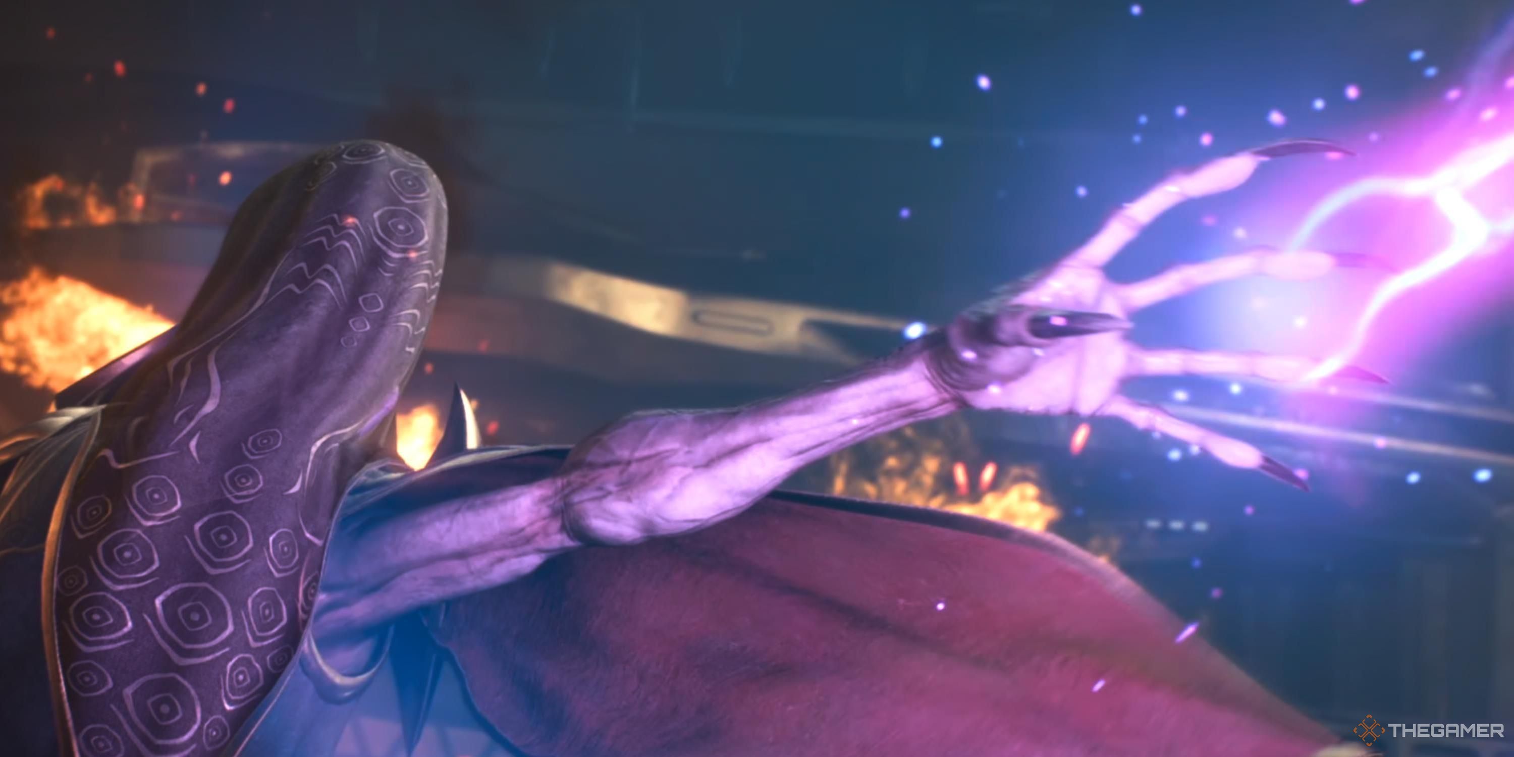 The witch shooting magic energy out of her hand in Doom: The Dark Ages.