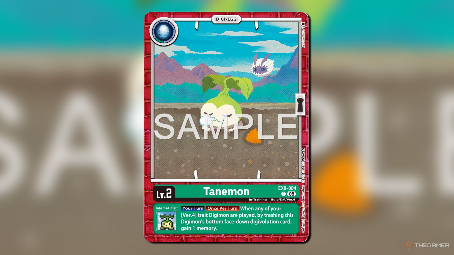 Tanemon from an additional amplifier against monsters in Digimon card game.