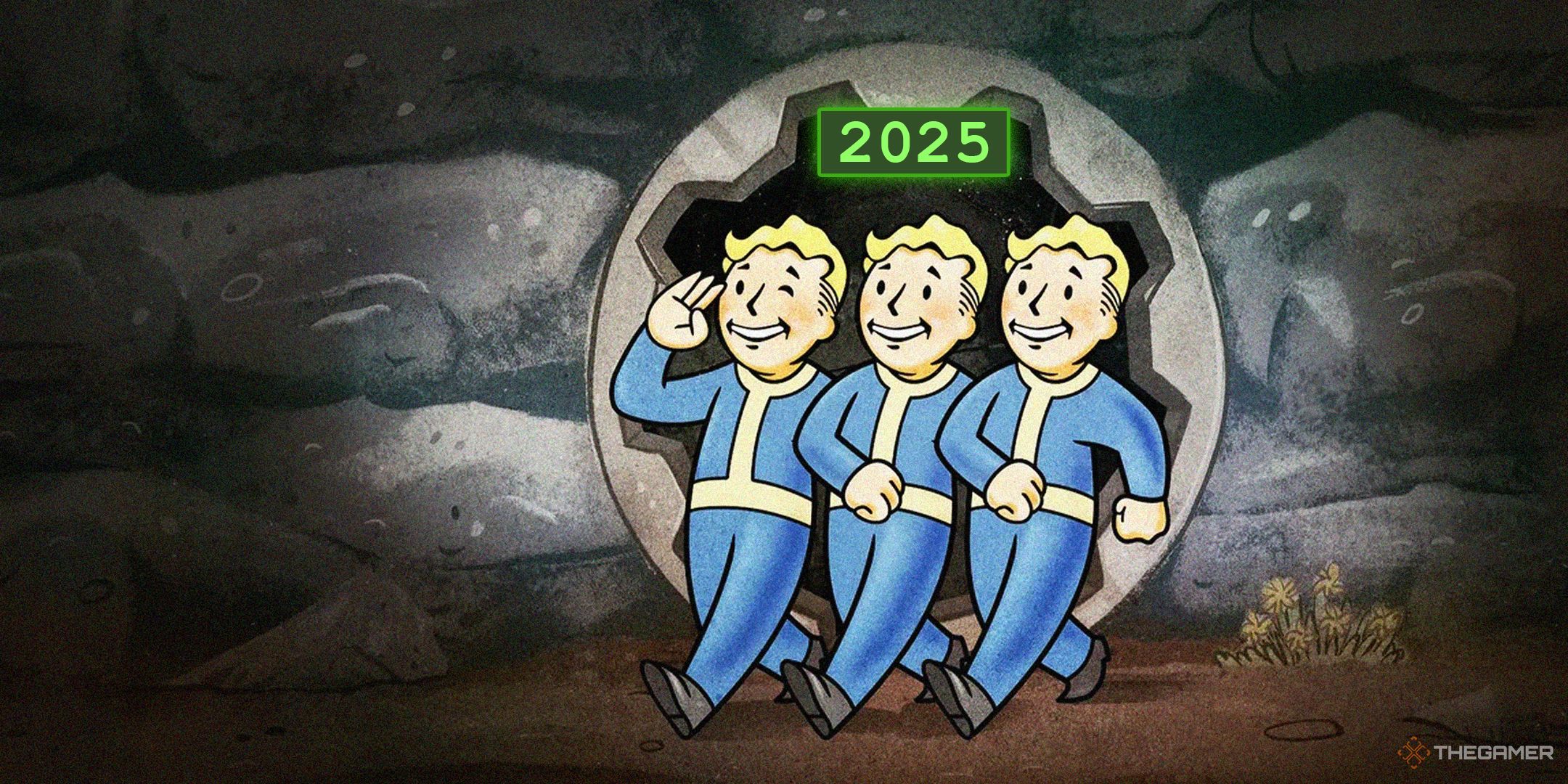 TG Fallout 76 3 vault boys leaving vault with text 2025