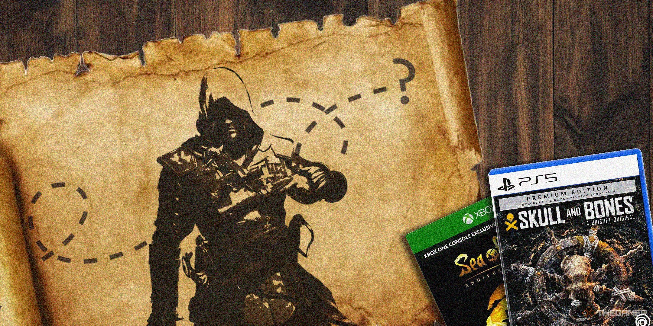 Edward Canae with TG Good Sea Robbed Game Old Paper Map with Ocean Thieves and Skulls and Bones for Bones
