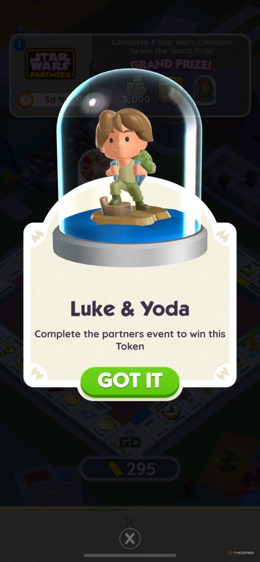 Luke and Yoda Board token from Star War partners in monopoly.
