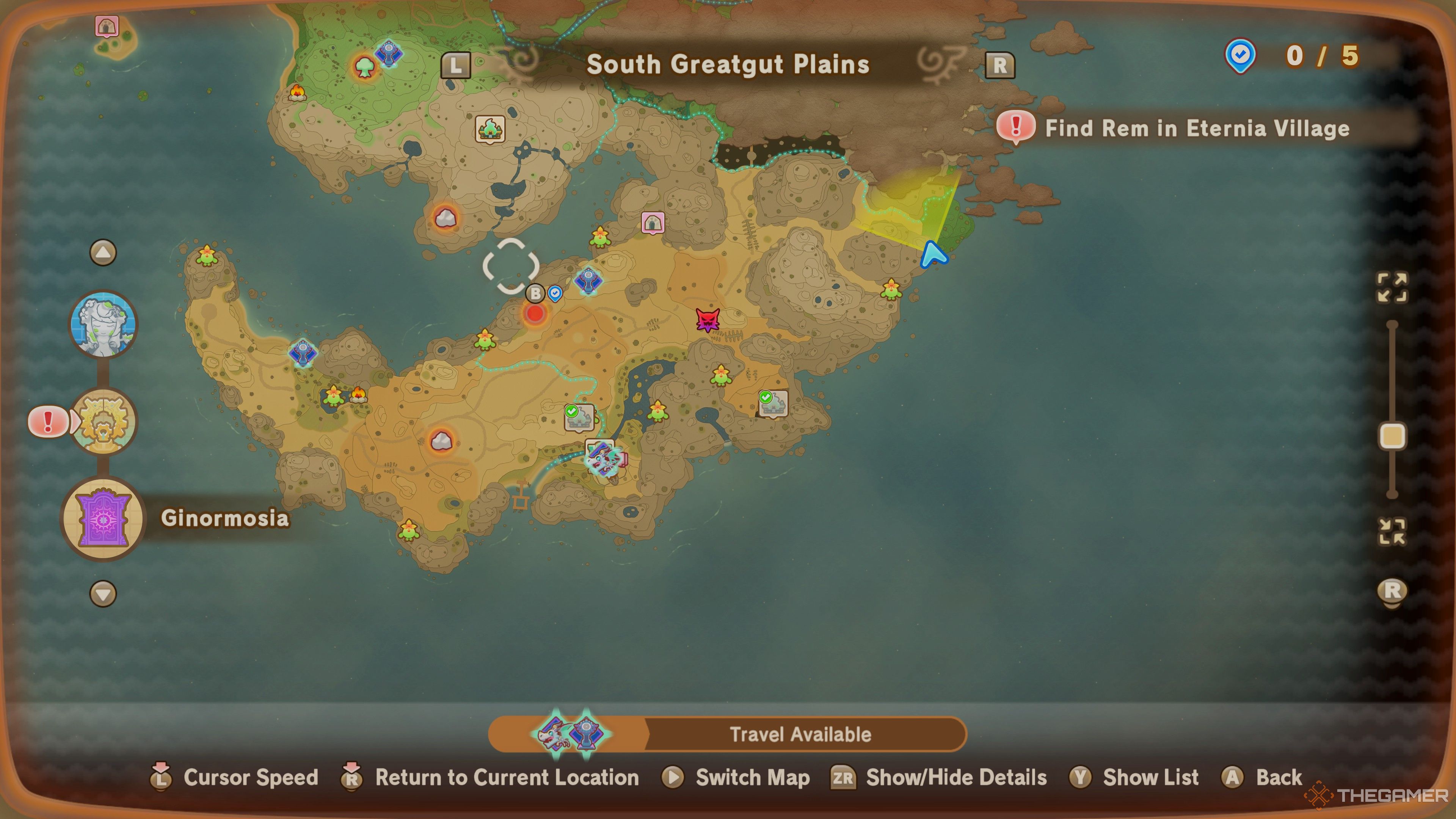 The map of East Dryridge Desert in Fantasy Life i, showing the Leafe locations