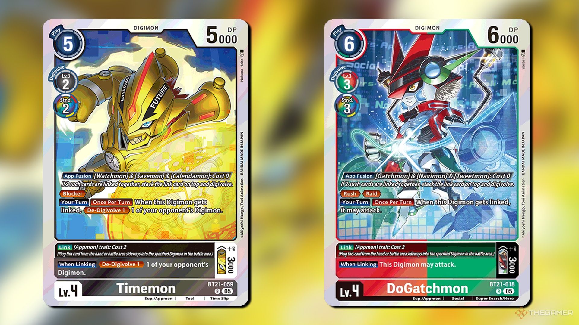Timemon and Dogatchmon of World Convergence is installed in the Digimon card game.