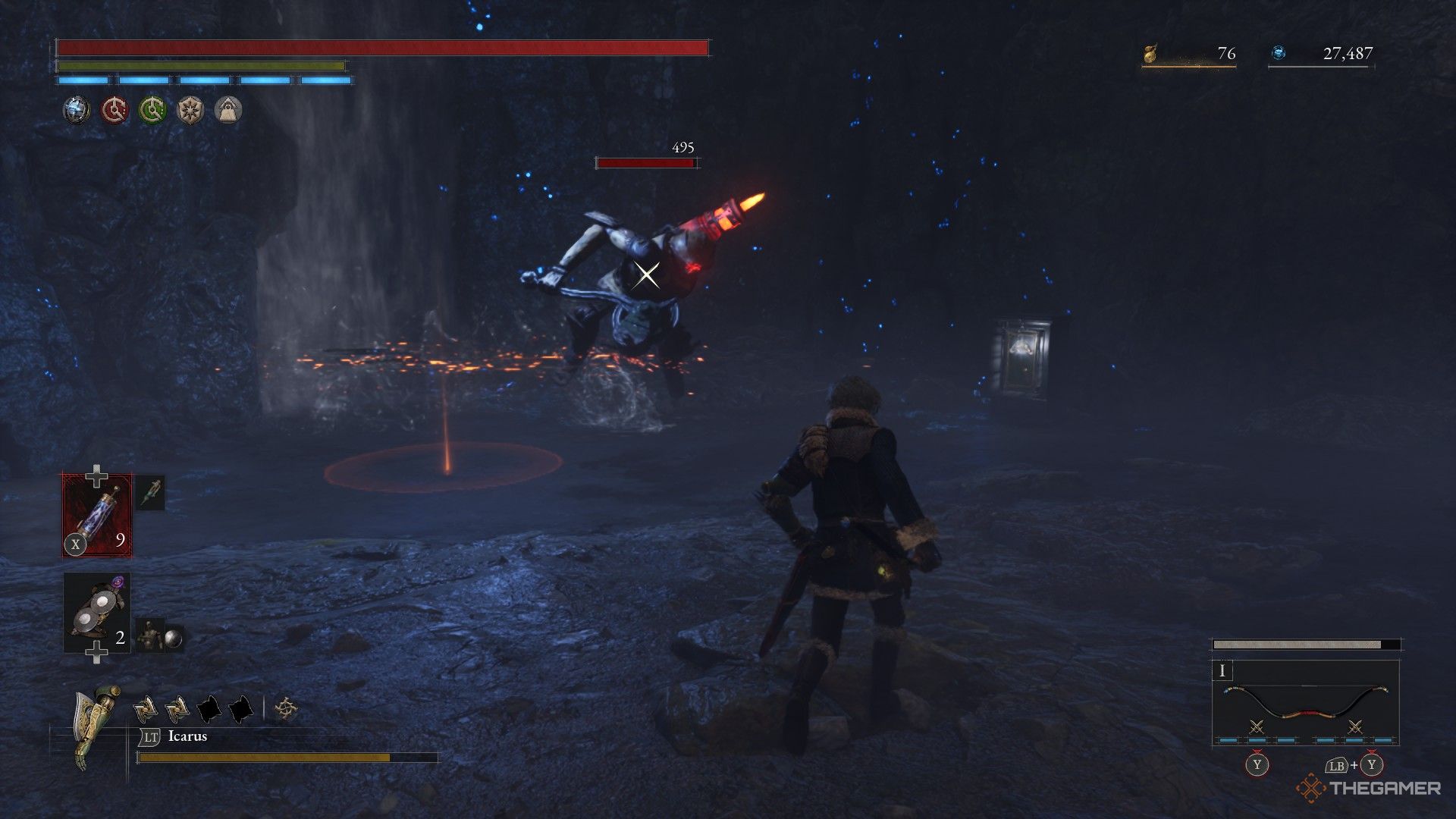 The player is fighting against Mine Puppet Miniboss at the excavation site in lies by P: Overture.